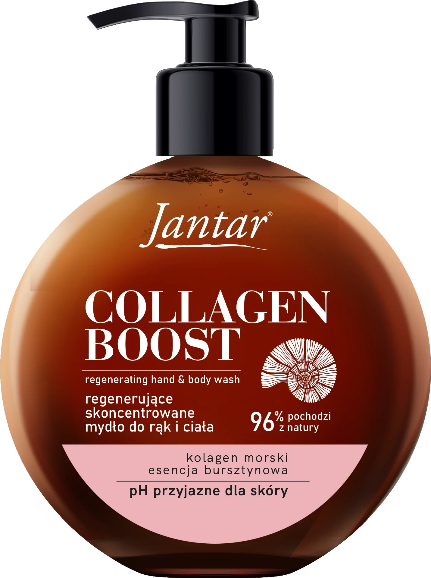 Jantar Collagen Boost regenerujące mydło do rąk i ciała z esencją bursztynową i kolagenem morskim, 400 ml