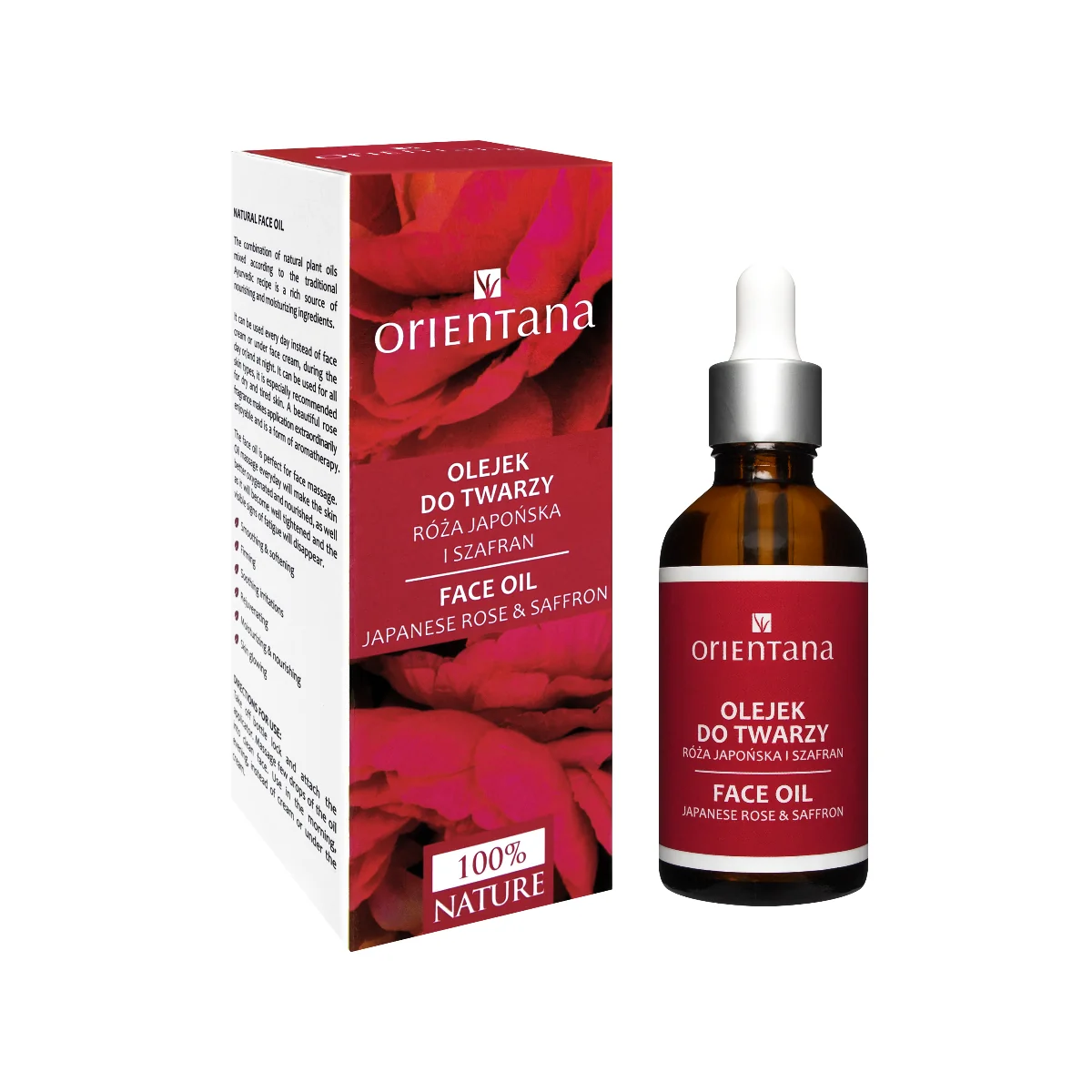 Orientana olejek do twarzy, róża japońska i szafran, 55 ml