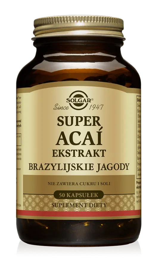 Solgar Super Acai Ekstrakt z Brazylijskiej Jagody, suplement diety, 50 kapsułek
