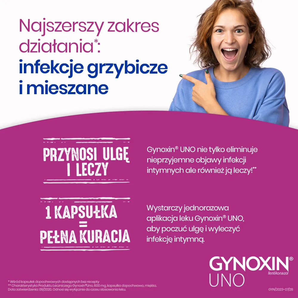 Gynoxin Uno 0,6 g, 1 kapsułka dopochwowa miękka 