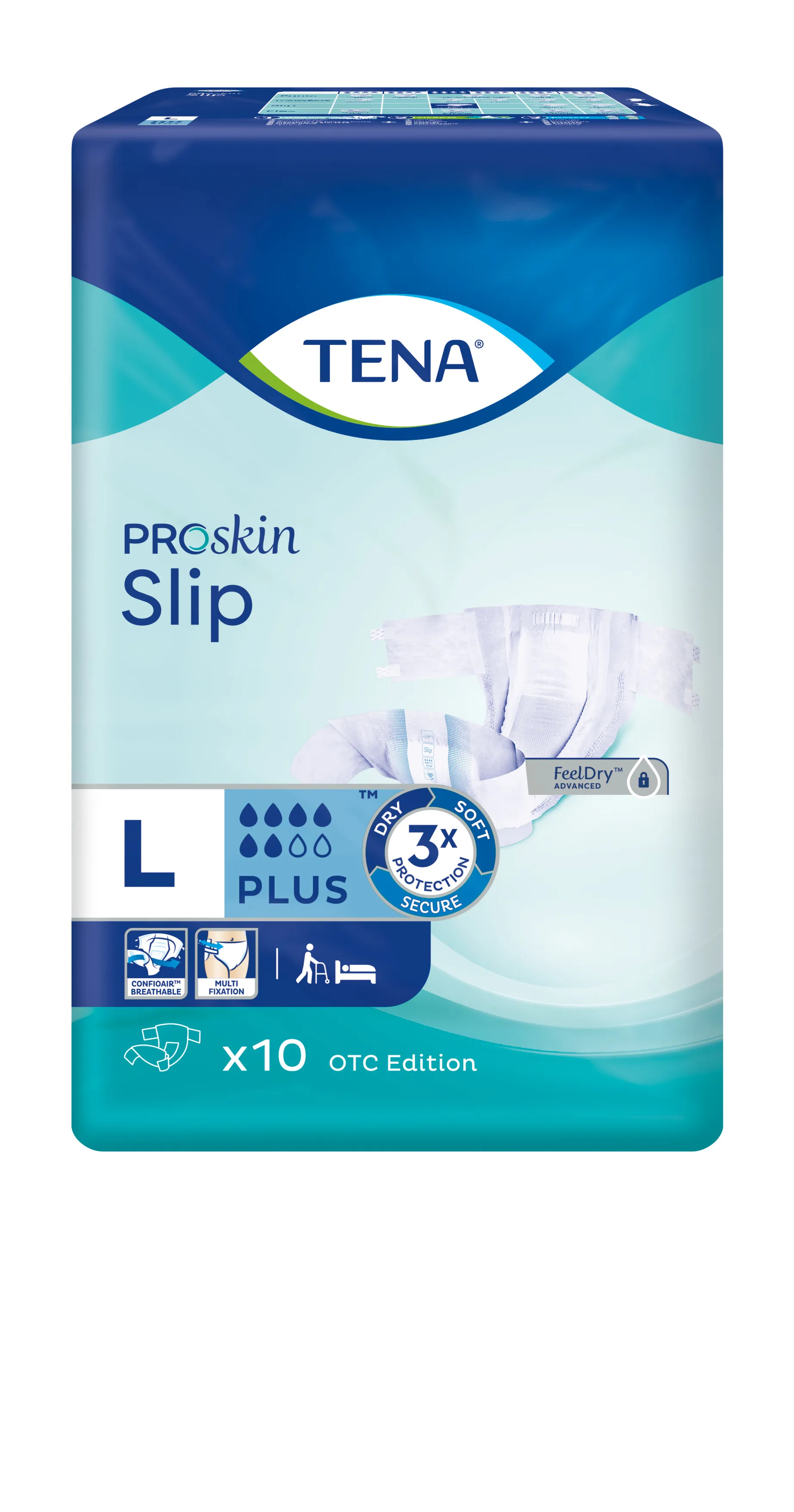 Tena Slip Proskin Plus, pieluchomajtki zapinane na rzepy, rozmiar L, 92-144cm, 10 sztuk