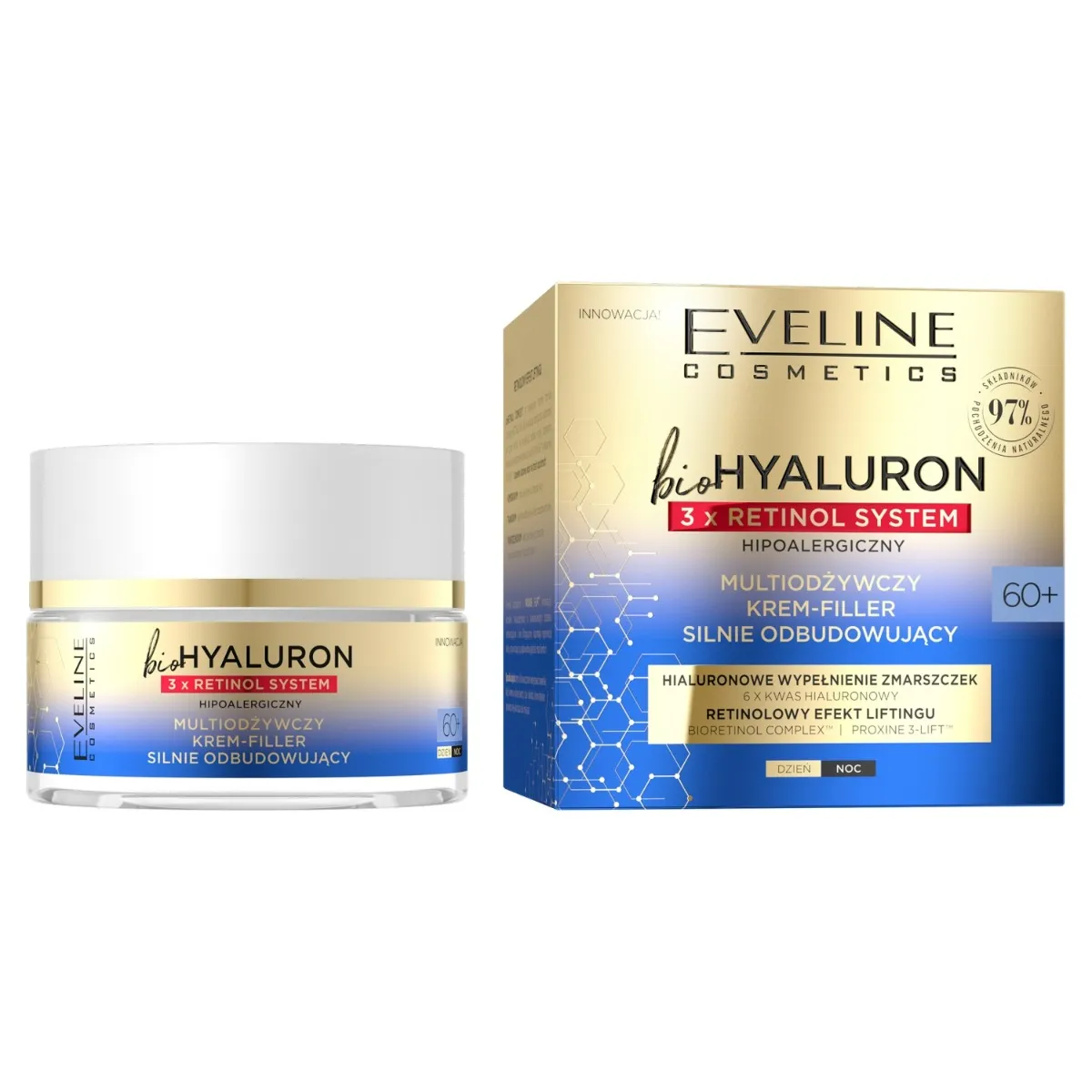Eveline Cosmetics BioHyaluron 3 x Retinol System multiodżywczy krem-filler silnie odbudowujący 60+, 50 ml