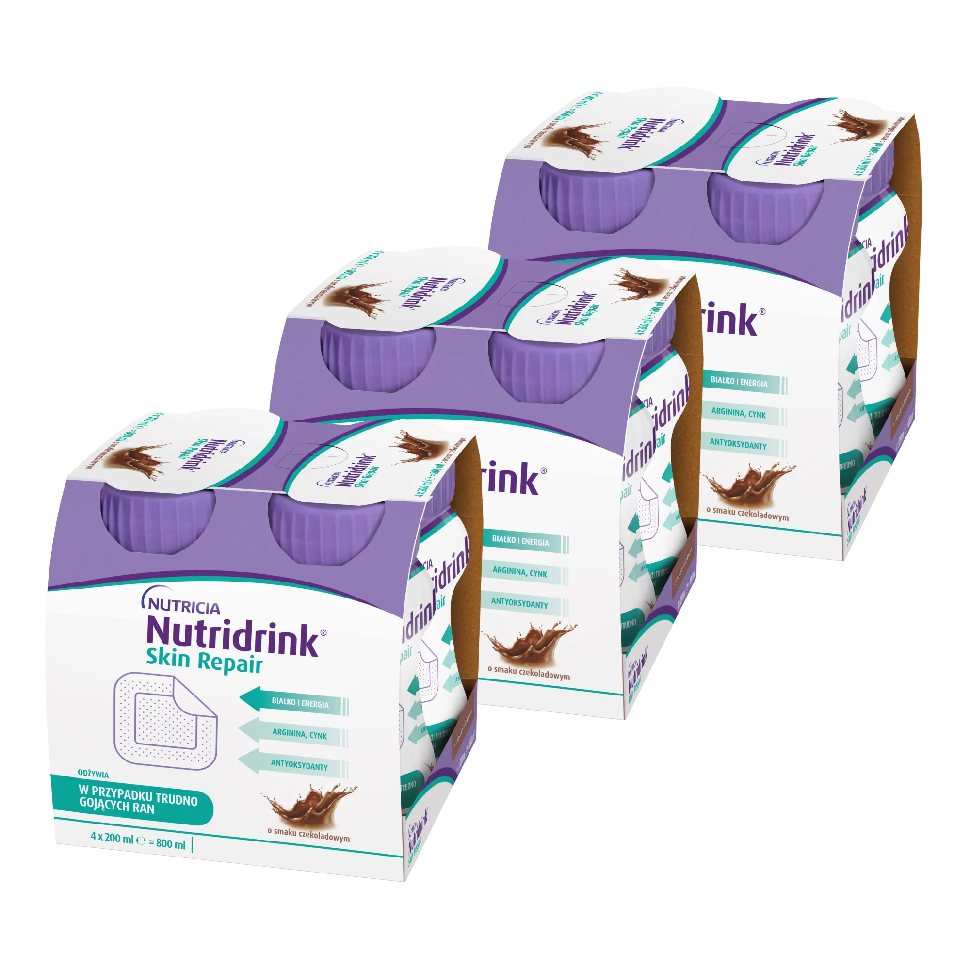 Nutridrink Skin Repair płyn o smaku czekoladowym, 3 x  4 x 200 ml