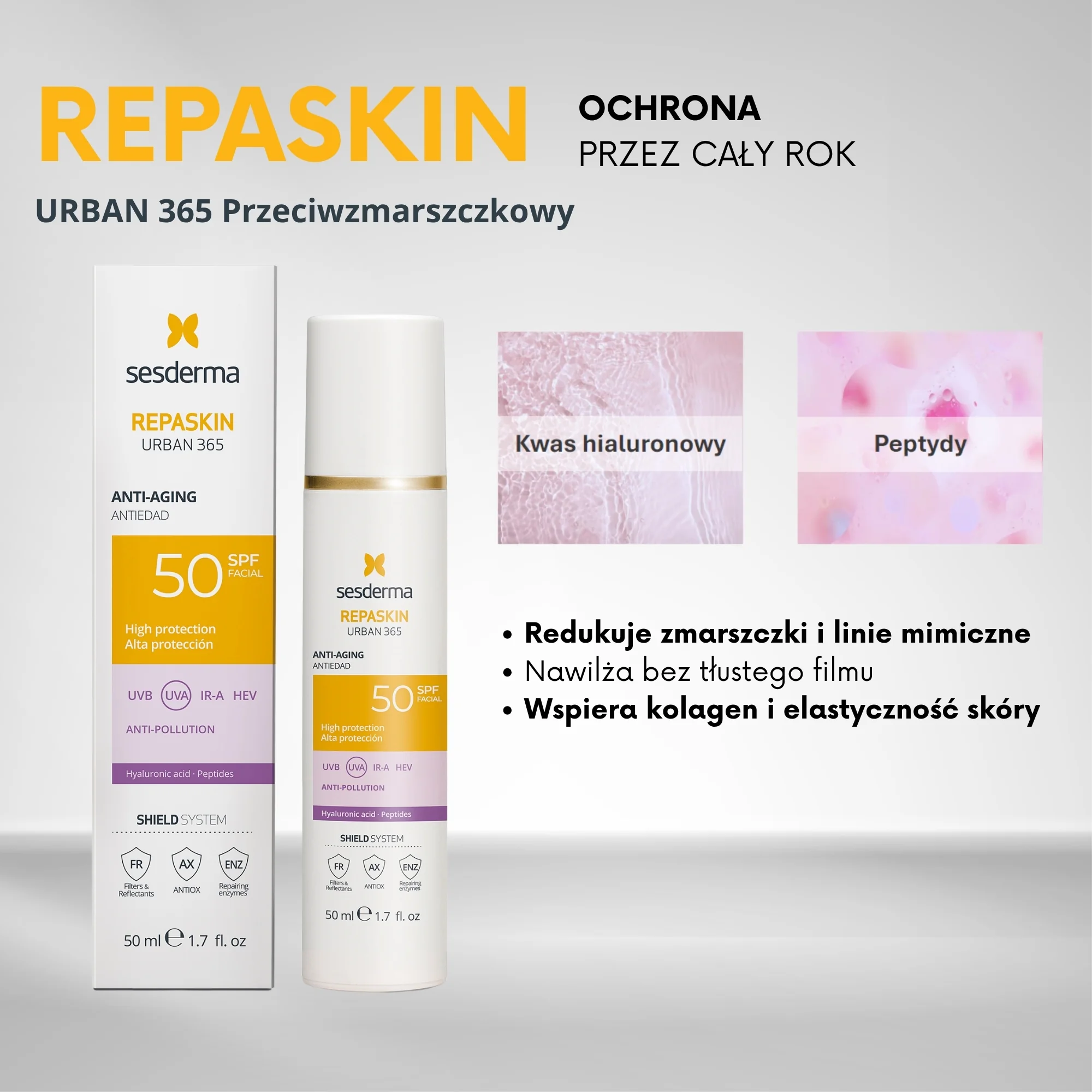 Sesderma Repaskin Urban 365 Anti-Age krem do twarzy SPF 50, 50 ml