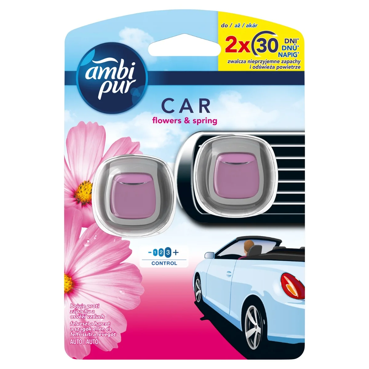 Ambi Pur Car Flowers & Spring zestaw startowy samochodowego odświeżacza powietrza, 2 x 6 ml