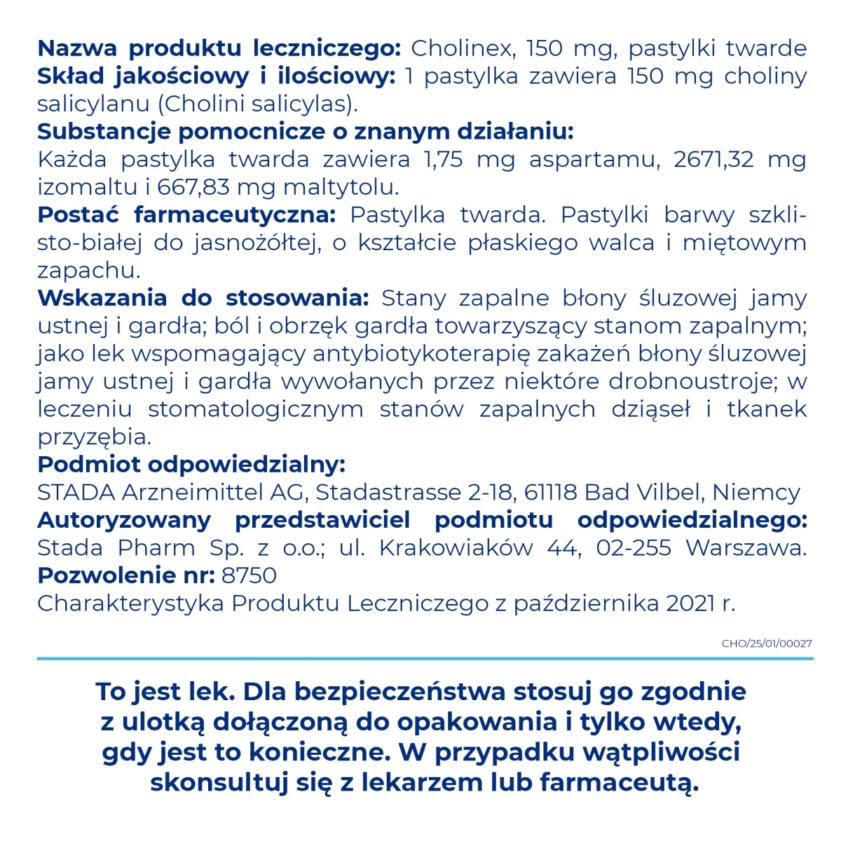 Cholinex bez cukru 150 mg, 24 pastylki twarde