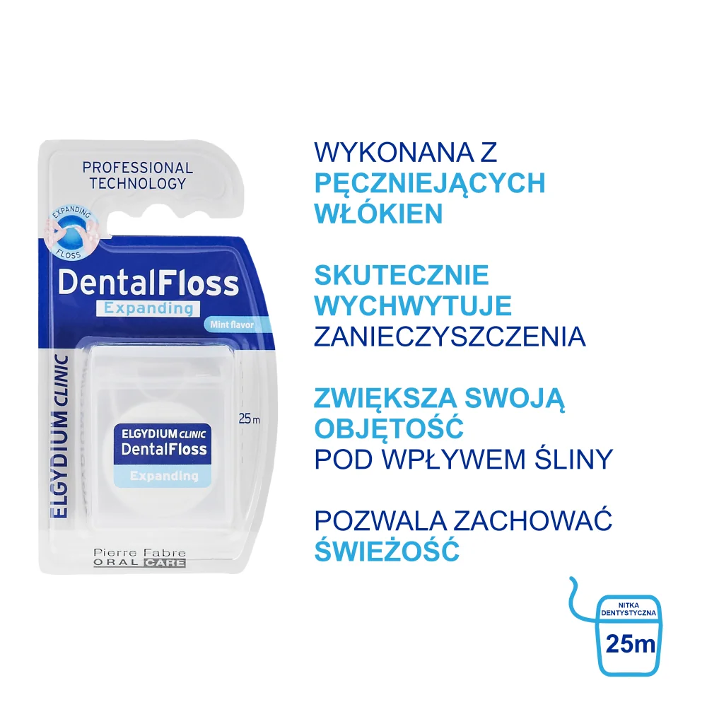 Elgydium Clinic DentalFloss nić dentystyczna pęczniejąca, 25 m