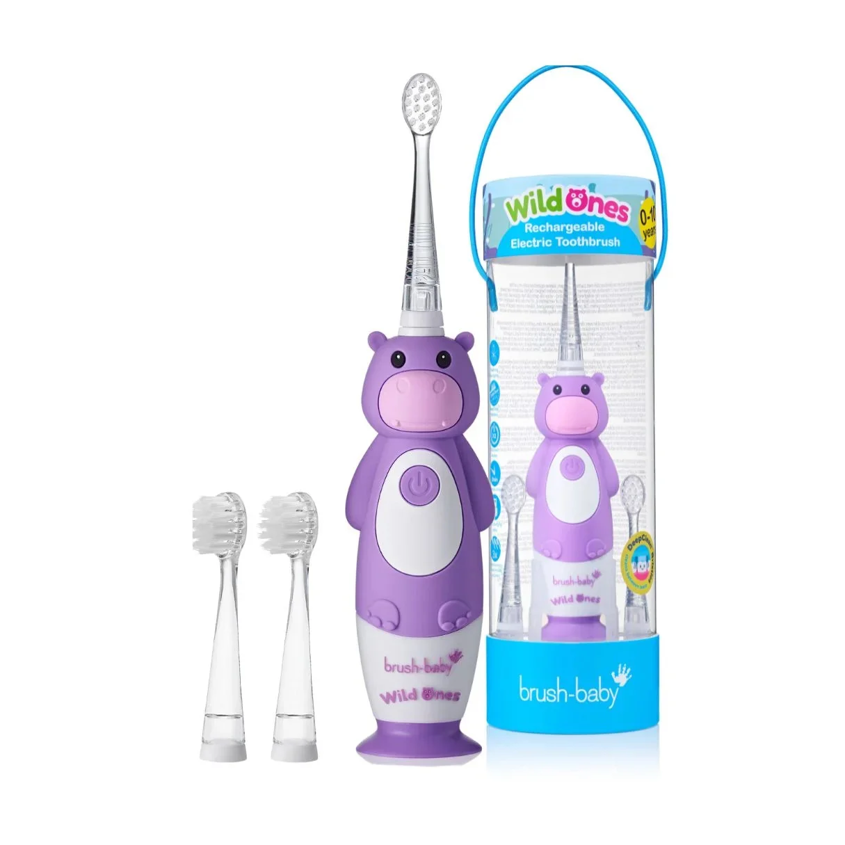 Brush-Baby WildOnes szczoteczka soniczna dla dzieci 0-10 lat Hippo, 1 sztuka