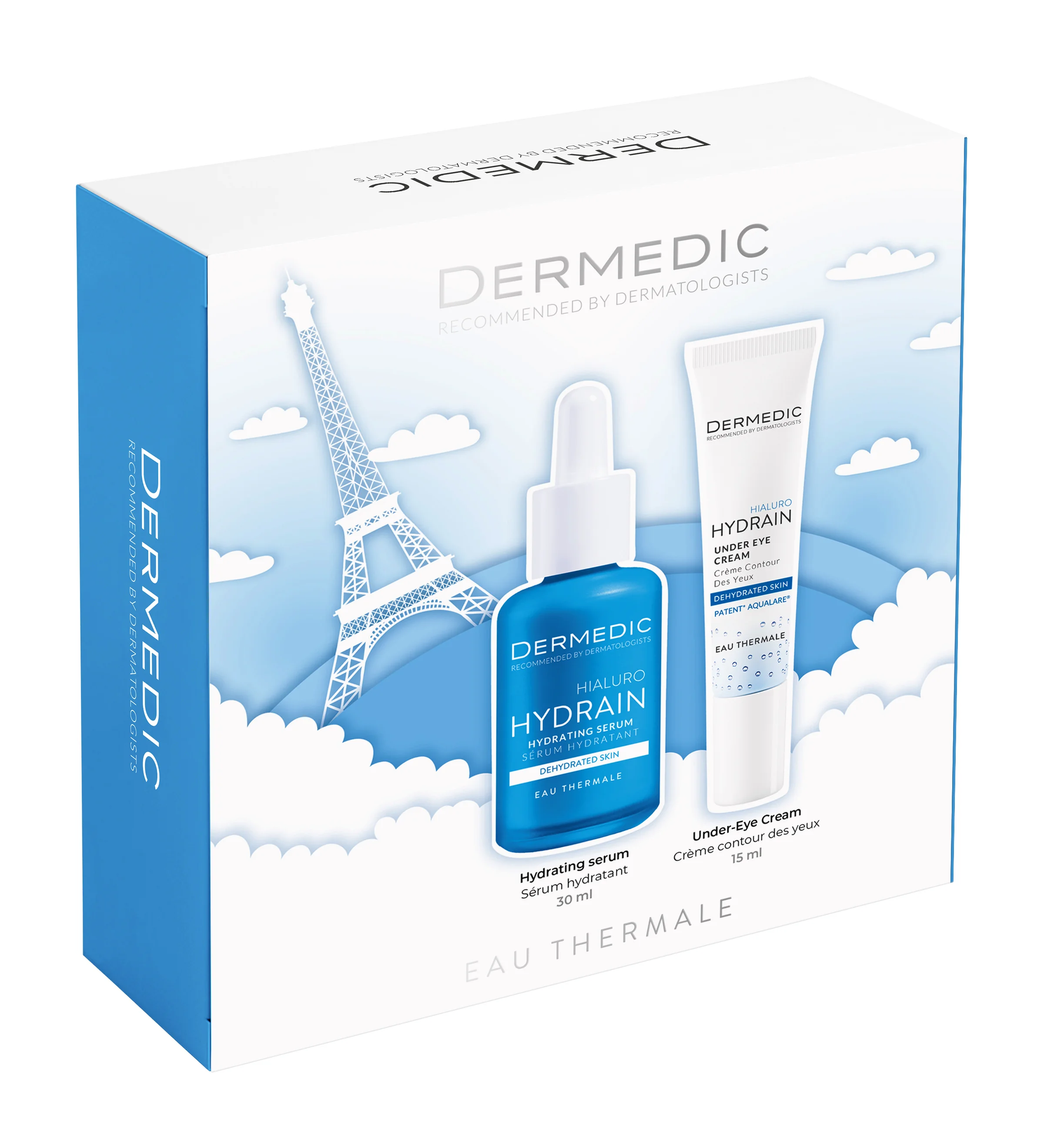 Dermedic Hydrain Zestaw serum nawadniające twarz, szyję i dekolt, 30 ml + krem pod oczy, 15 ml