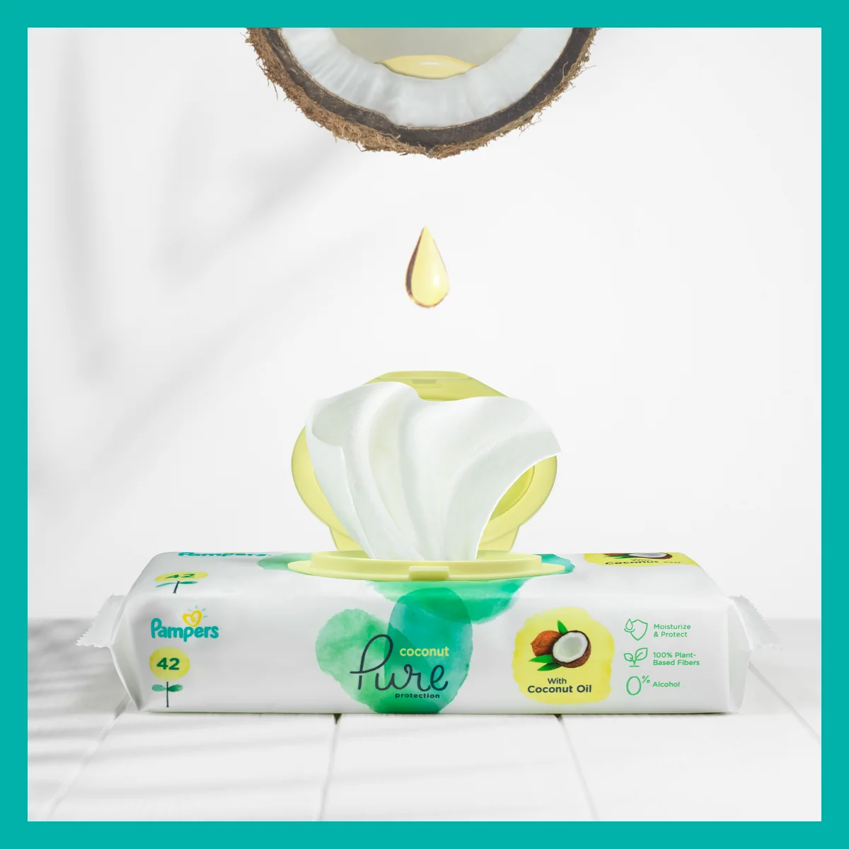 Pampers Coconut Pure nawilżane chusteczki dla dzieci, 3 x 42 szt.