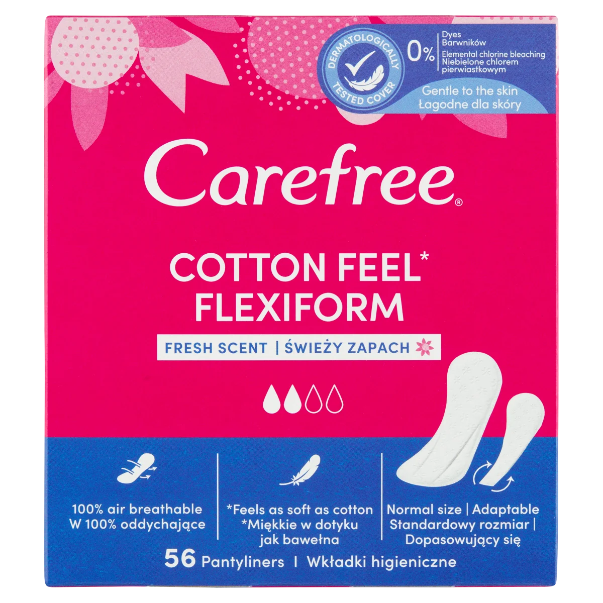 Carefree Cotton Feel Flexiform miękkie wkładki higieniczne, 56 szt.