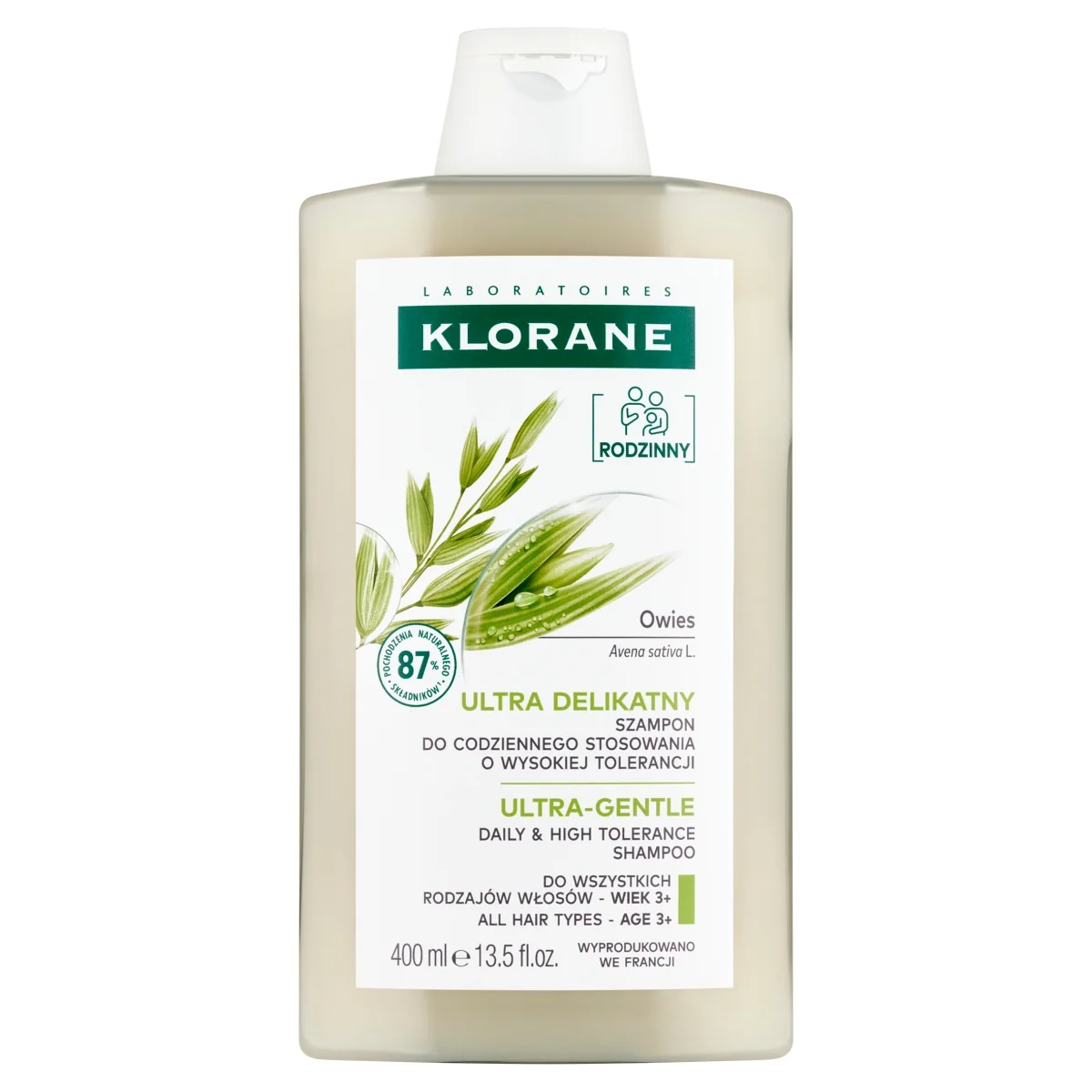 Klorane ultradelikatny szampon z owsem do każdego rodzaju włosów, 400 ml