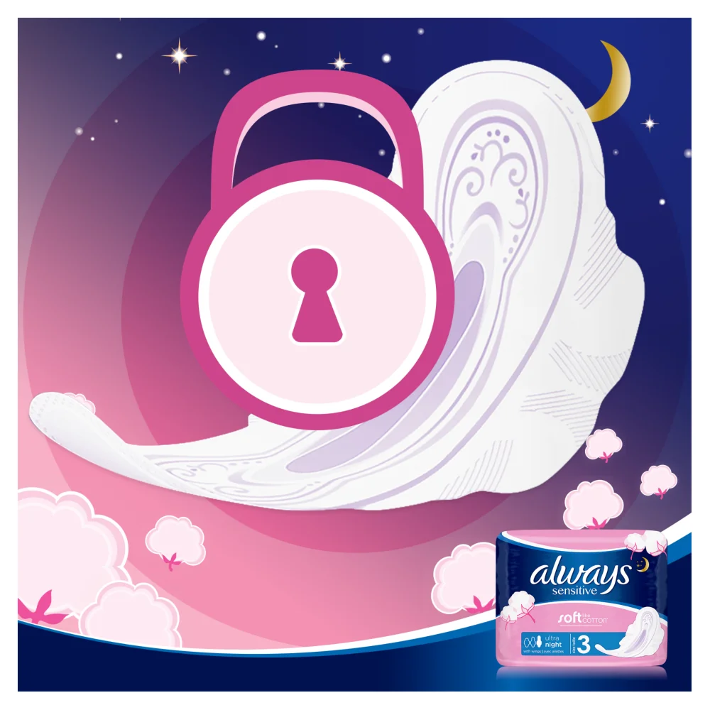 Always Ultra Night Sensitive podpaski ze skrzydełkami na noc, 2 x 7 szt.