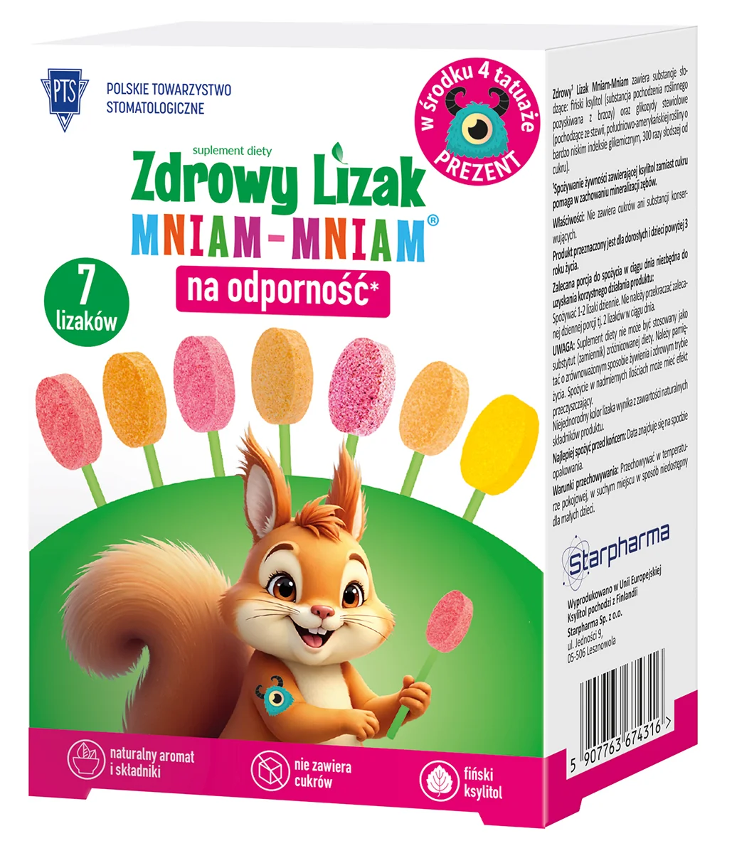 Mniam-Mniam zdrowy lizak z witaminą C i D, 7 szt. + naklejka