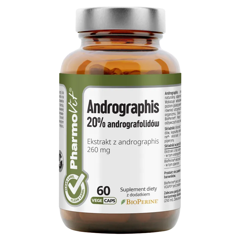 Pharmovit Andrographis 20% andrografolidów, suplement diety, 60 kapsułek