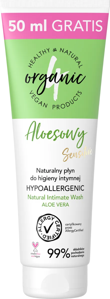 4organic naturalny płyn do higieny intymnej aloesowy w tubie, 200 ml + 50 ml