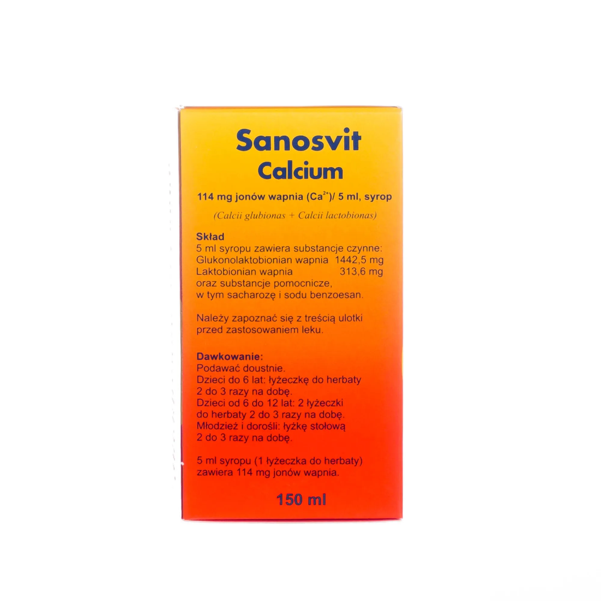 Sanosvit Calcium - syrop o smaku bananowym, 150 ml. 