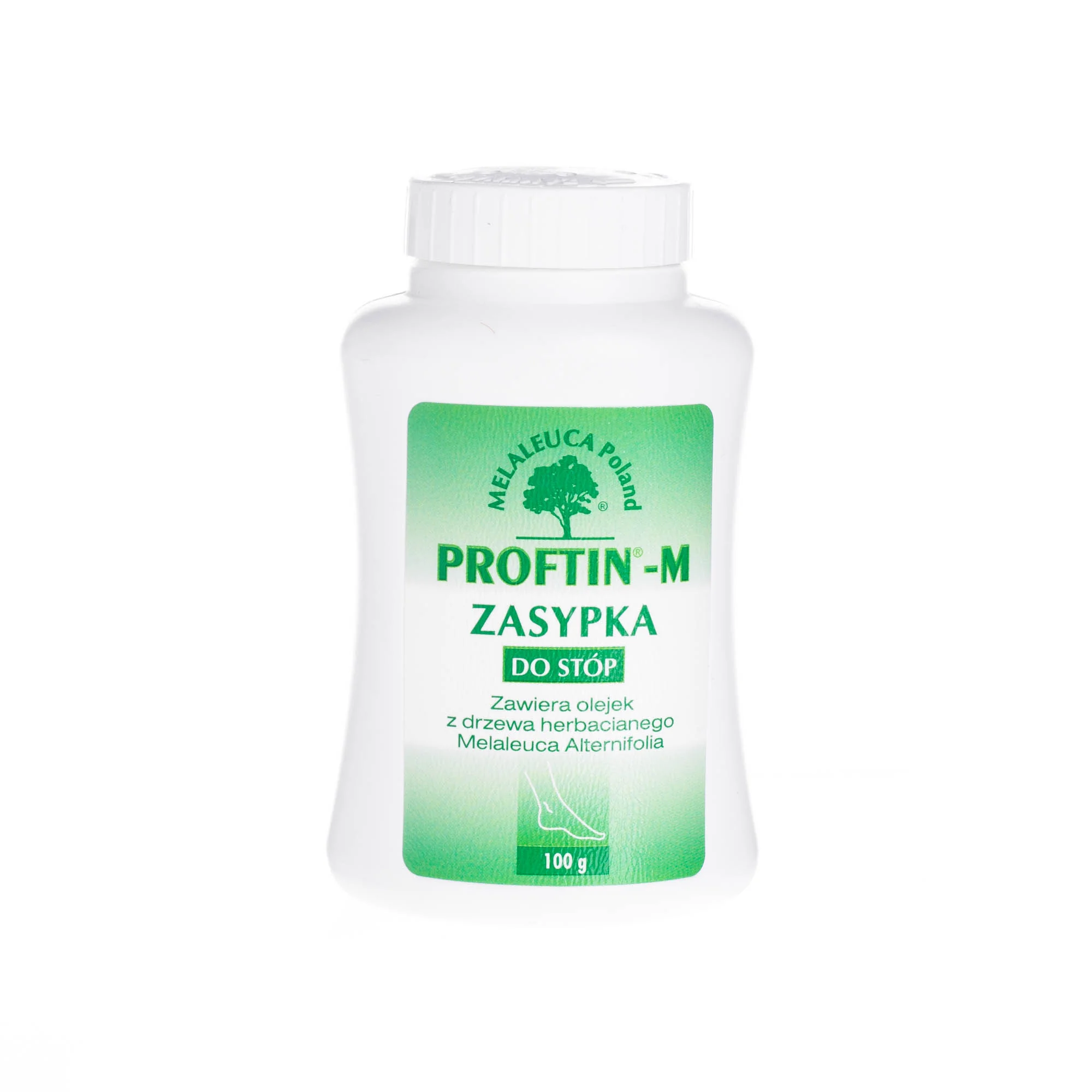 Profitin-M zasypka do stóp zawiera olejek z drzewa herbacianego Melaleuca Alternifolia, 100 g
