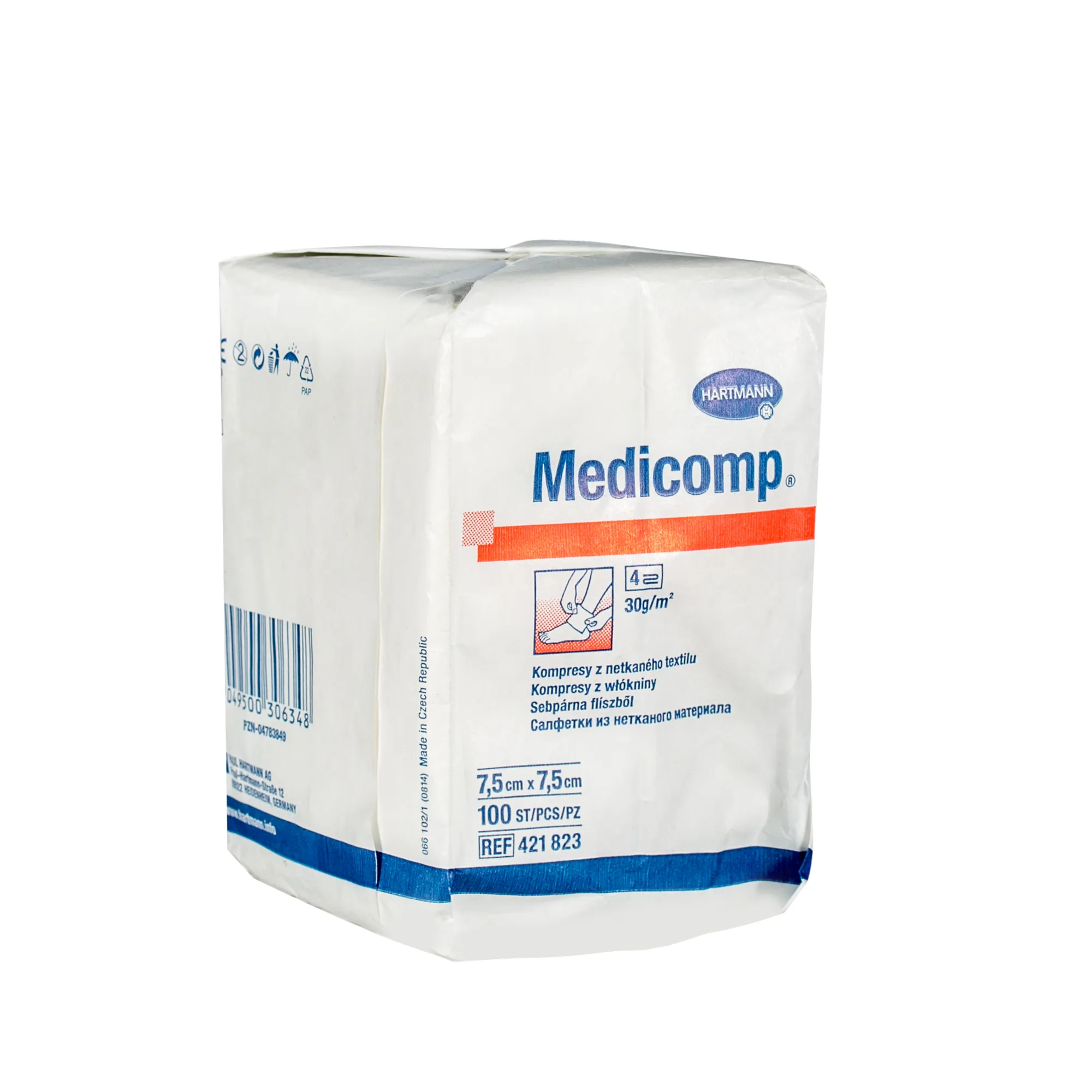 Medicomp, kompresy niejałowe 7,5x7,5 cm, 100 sztuk