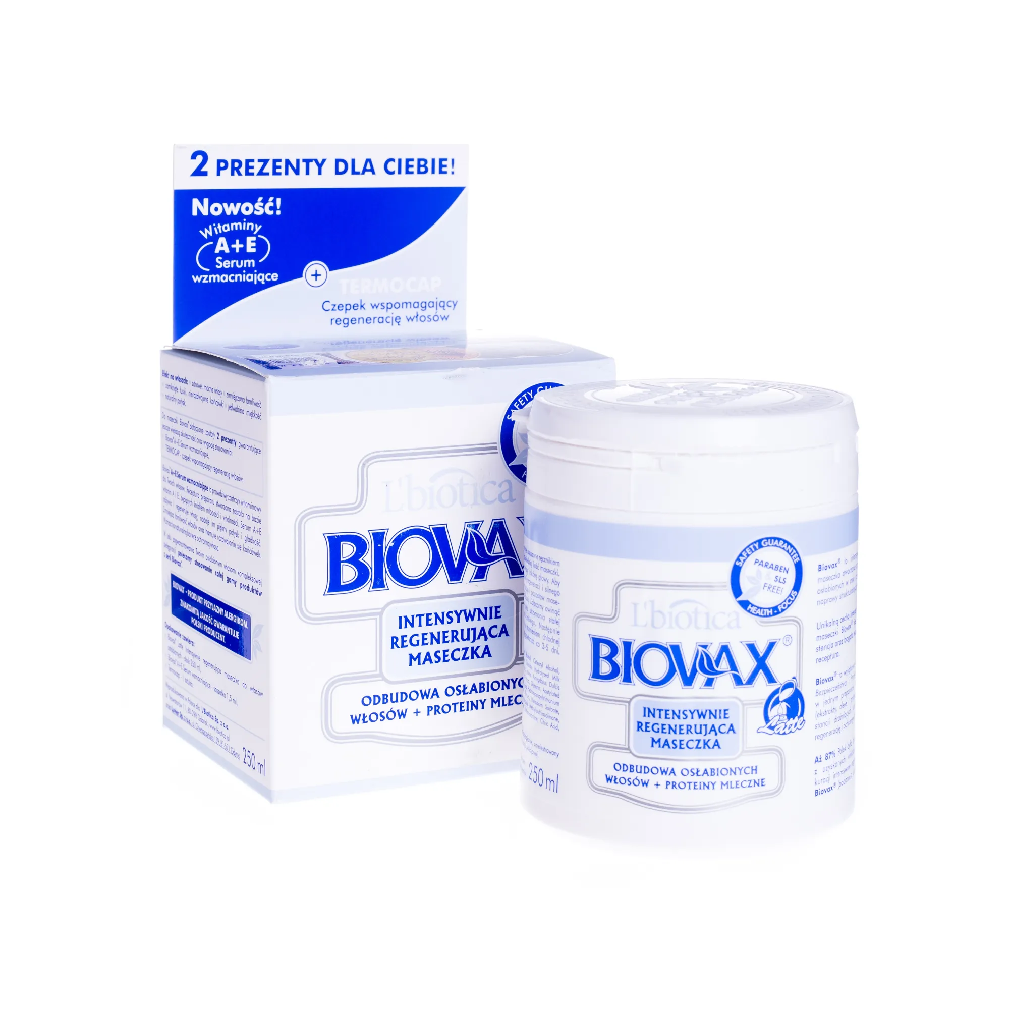 L'biotica Biovax, Intensywnie regenerująca maseczka, odbudowa osłabionych włosów + proteiny mleczne, 250 ml 