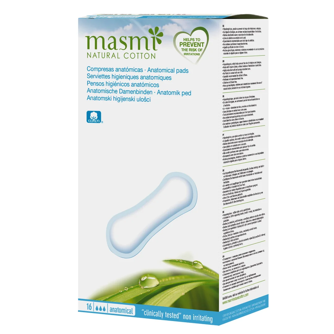 Masami klasyczne podpaski o anatomicznym kształcie 100% bawełny organicznej, 16 szt.