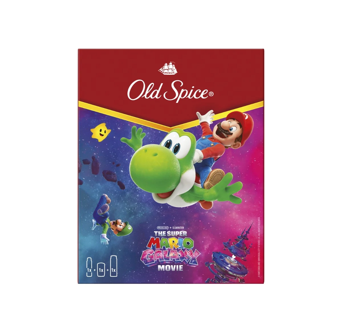 Old Spice Super Mario Galaxy Movie Zestaw dezodorant w sztyfcie, 50 ml + dezodorant w sprayu, 150 ml + żel pod prysznic, 250 ml