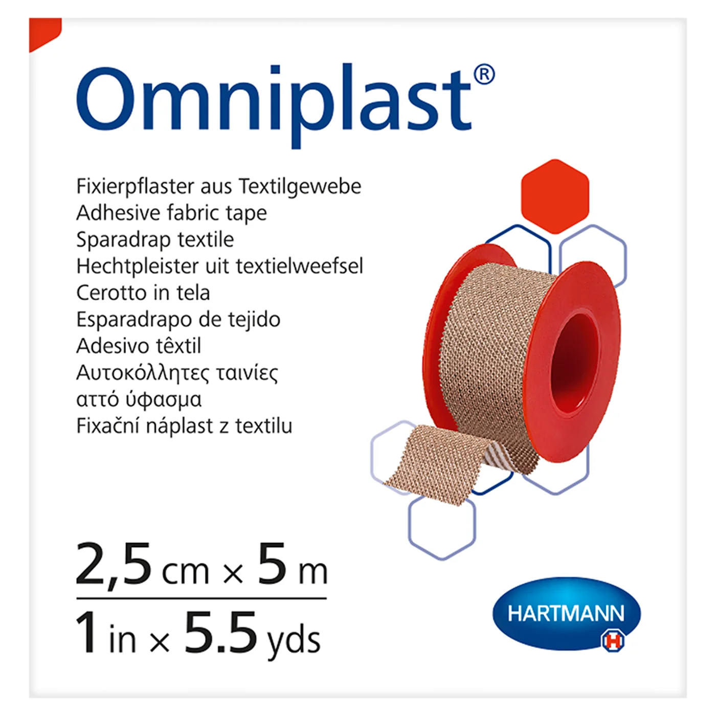 Omniplast przylepiec z tkaniny wiskozowej w kolorze cielistym, 2,5 cm x 5 m, 1 szt.