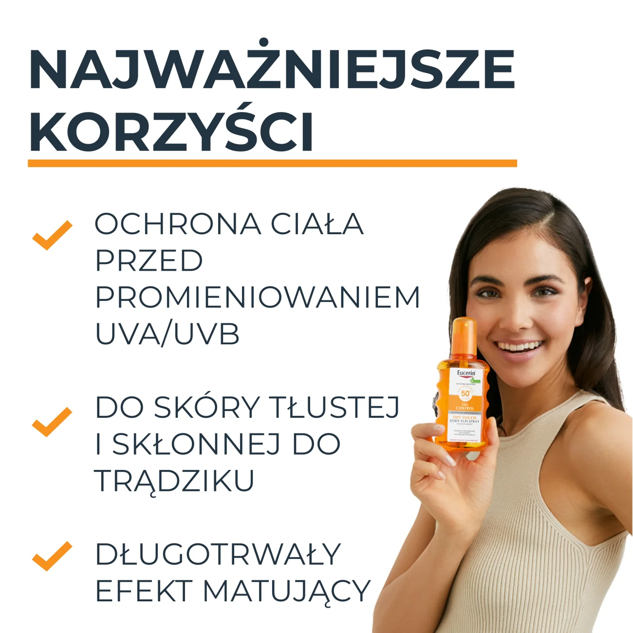 Eucerin Sun Oil Control transparentny spray ochronny do ciała SPF 50+, 200 ml