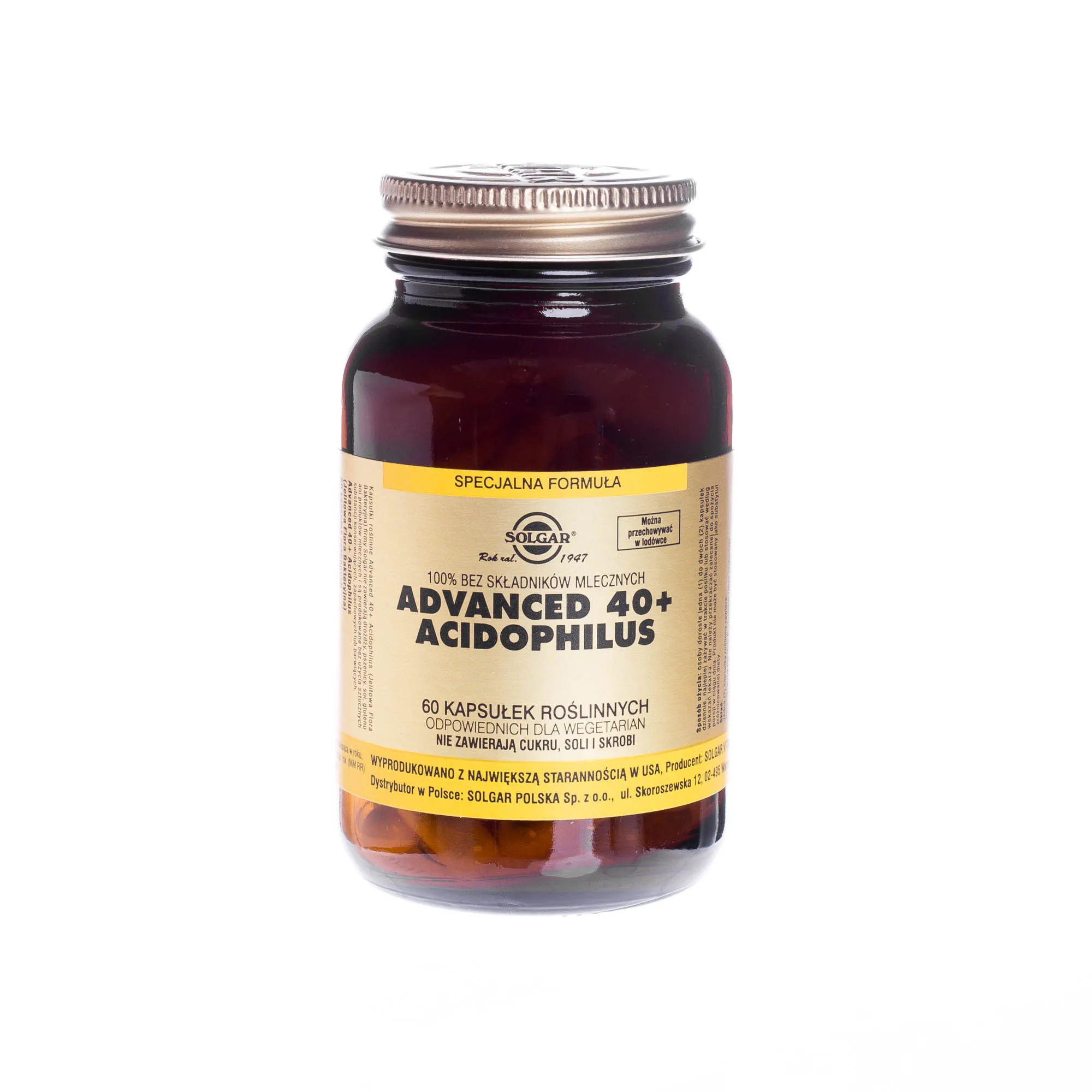 Solgar Advanced 40+, Acidophilus, suplement diety, 60 kapsułek roślinnych