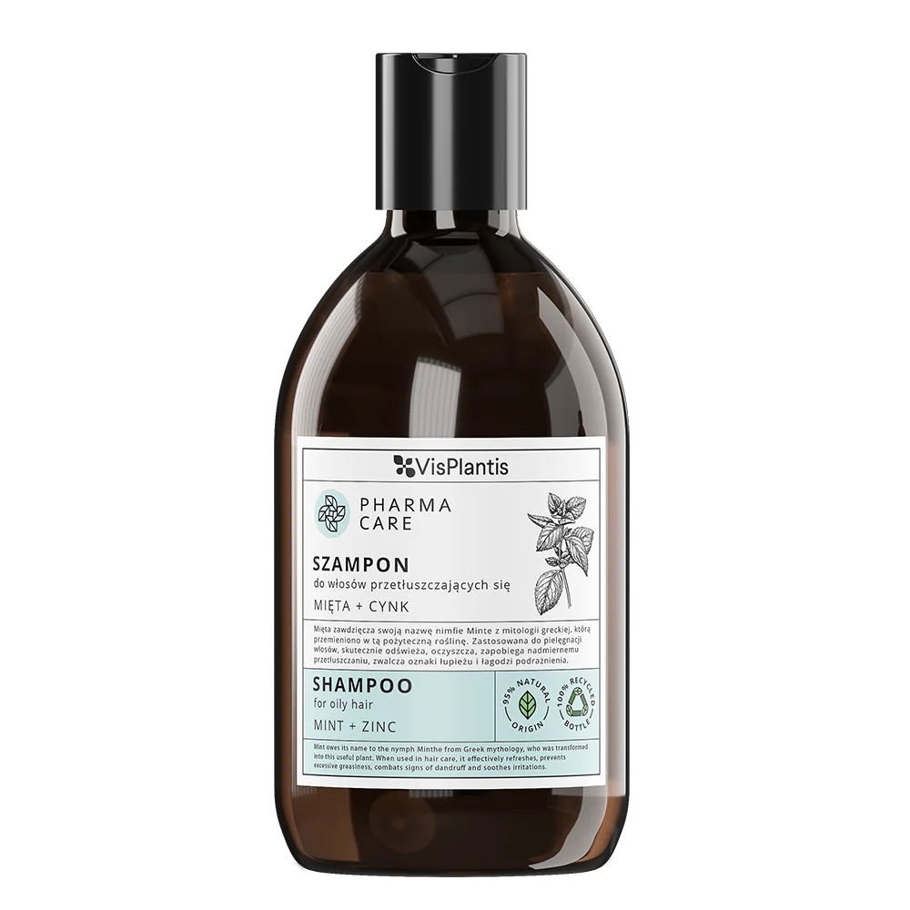 VisPlantis Pharma Care szampon do włosów przetłuszczających się Mięta + Cynk, 500 ml
