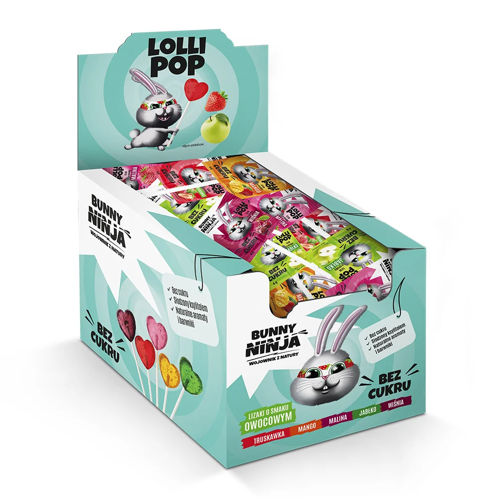 Bunny Ninja Lolli Pop lizak owocowy bez cukru, 6 g