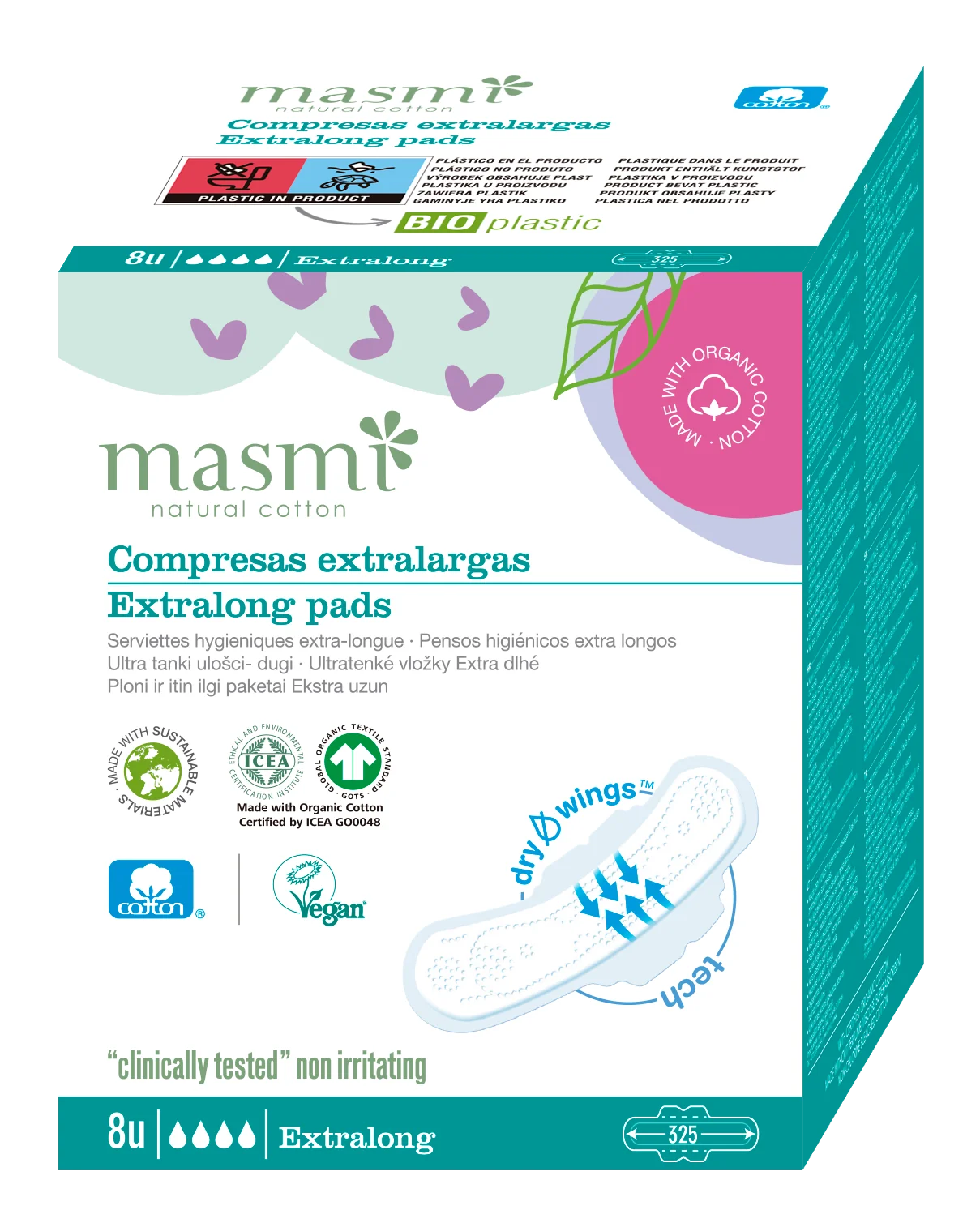 Masmi ekstradługie podpaski o zwiększonej chłonności z bawełny organicznej 8 szt.