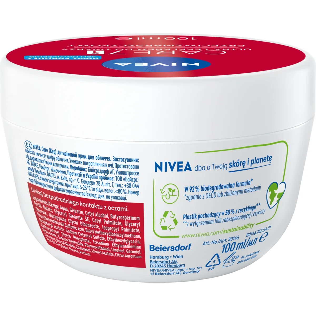 Nivea Care 7 w 1 przeciwzmarszczkowy lekki krem do twarzy, 100 ml
