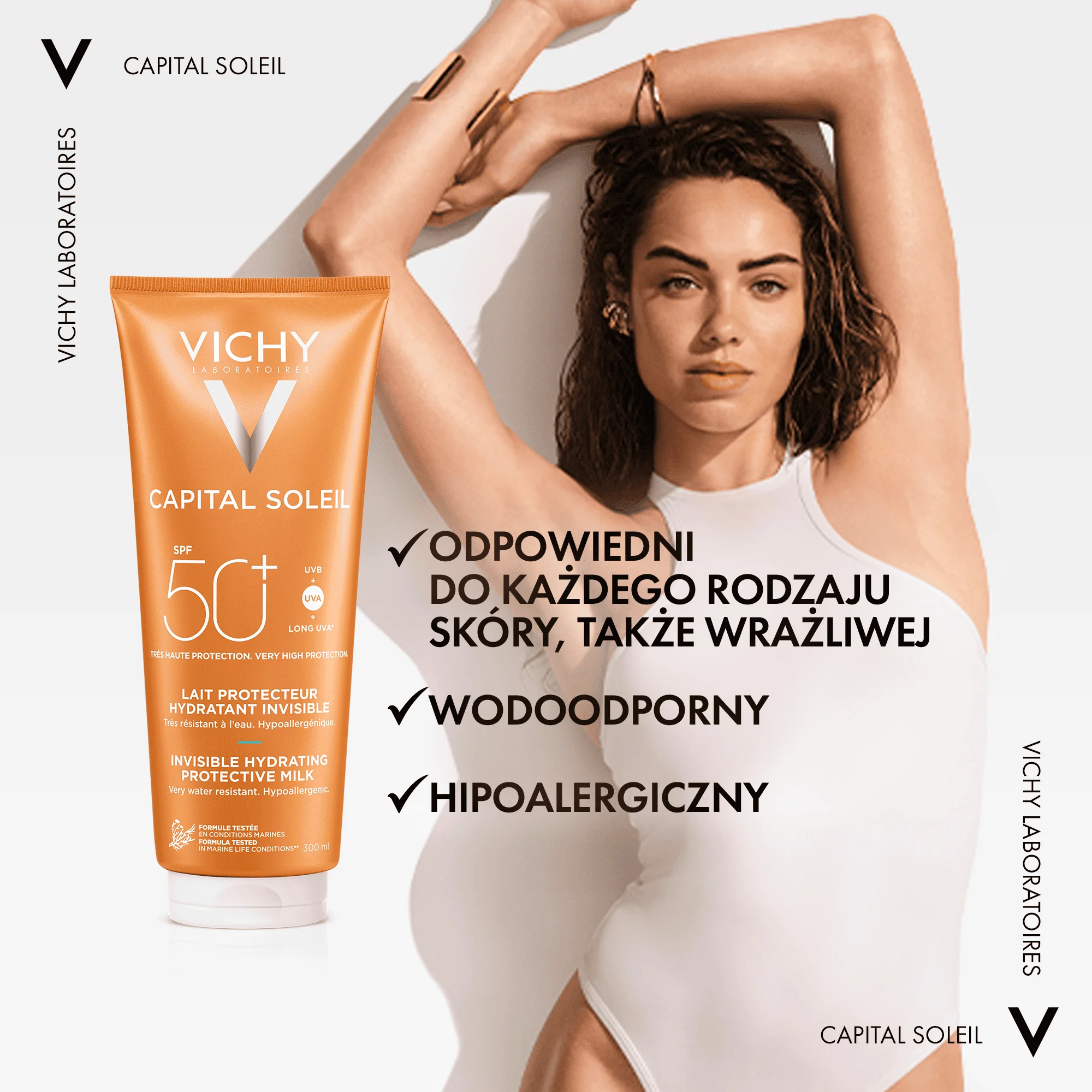 Vichy Capital Soleil, Mleczko do twarzy i ciała SPF 50+, 300 ml