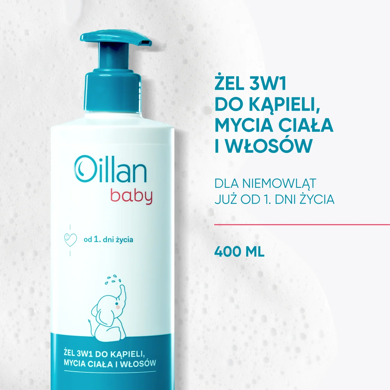 Oillan Baby żel 3w1 do kąpieli, mycia ciała i włosów, 400 ml