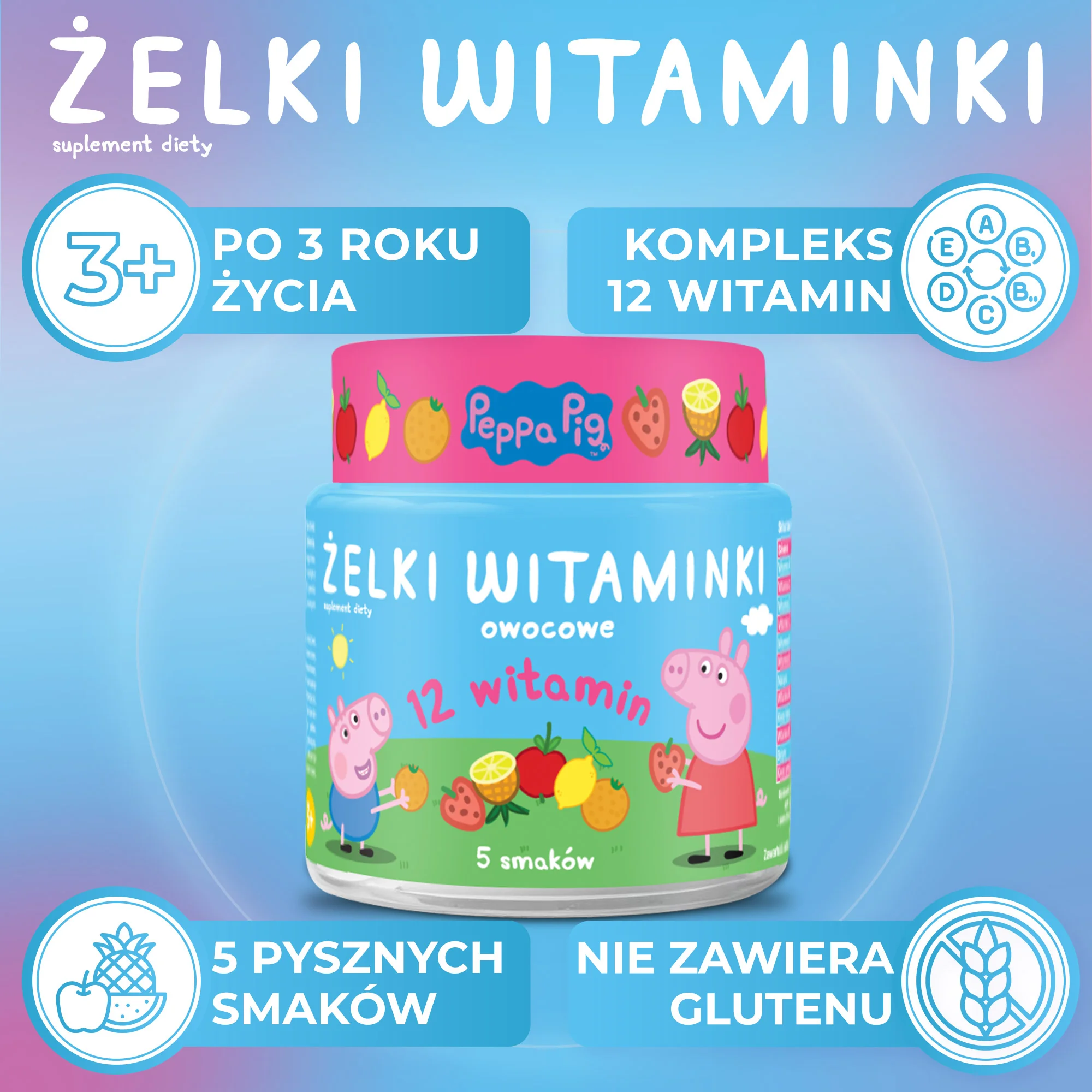 Domowa Apteczka Peppa Pig Żelki Witaminki owocowe, 60 sztuk