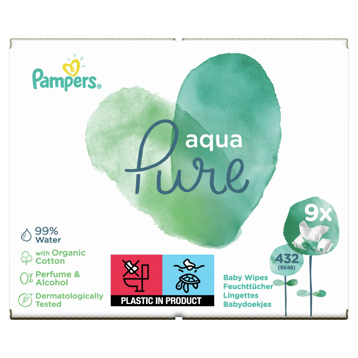 Pampers Aqua Pure, chusteczki nawilżane, 9x48 sztuki 