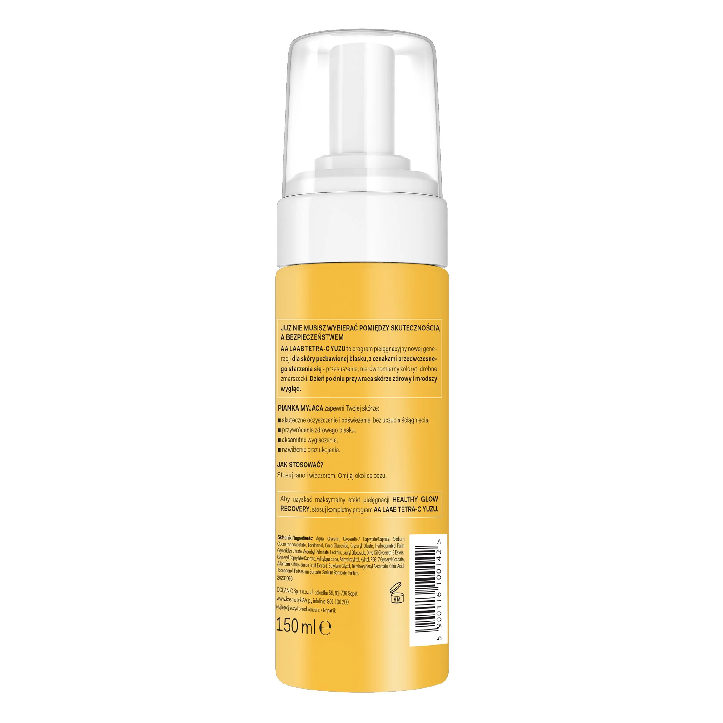 AA LAAB Tetra-C Yuzu pianka do mycia twarzy nawilżająco-rozświetlająca, 150 ml
