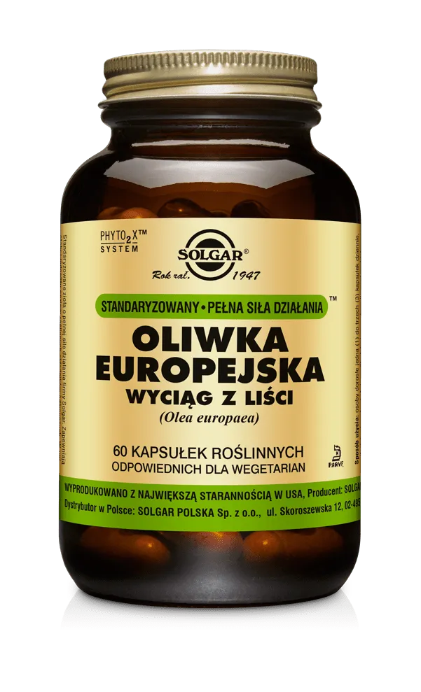 Solgar Oliwka Europejska Wyciąg z Liści, suplement diety, 60 kapsułek