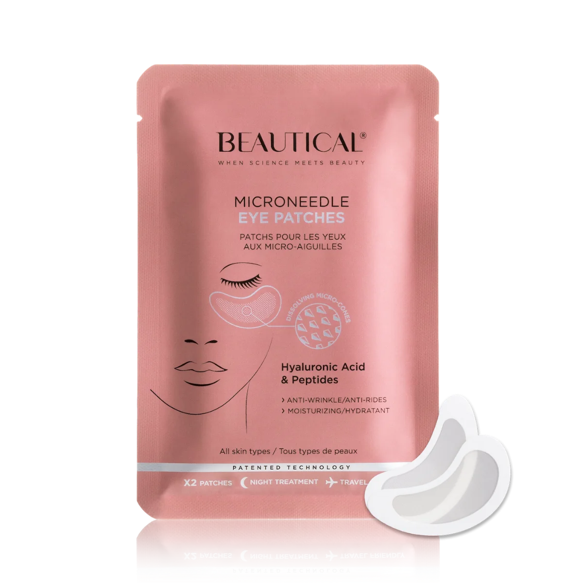 Beautical Microneedle Eye Patches płatki pod oczy z kwasem hialuronowym i peptydami, 2 szt.