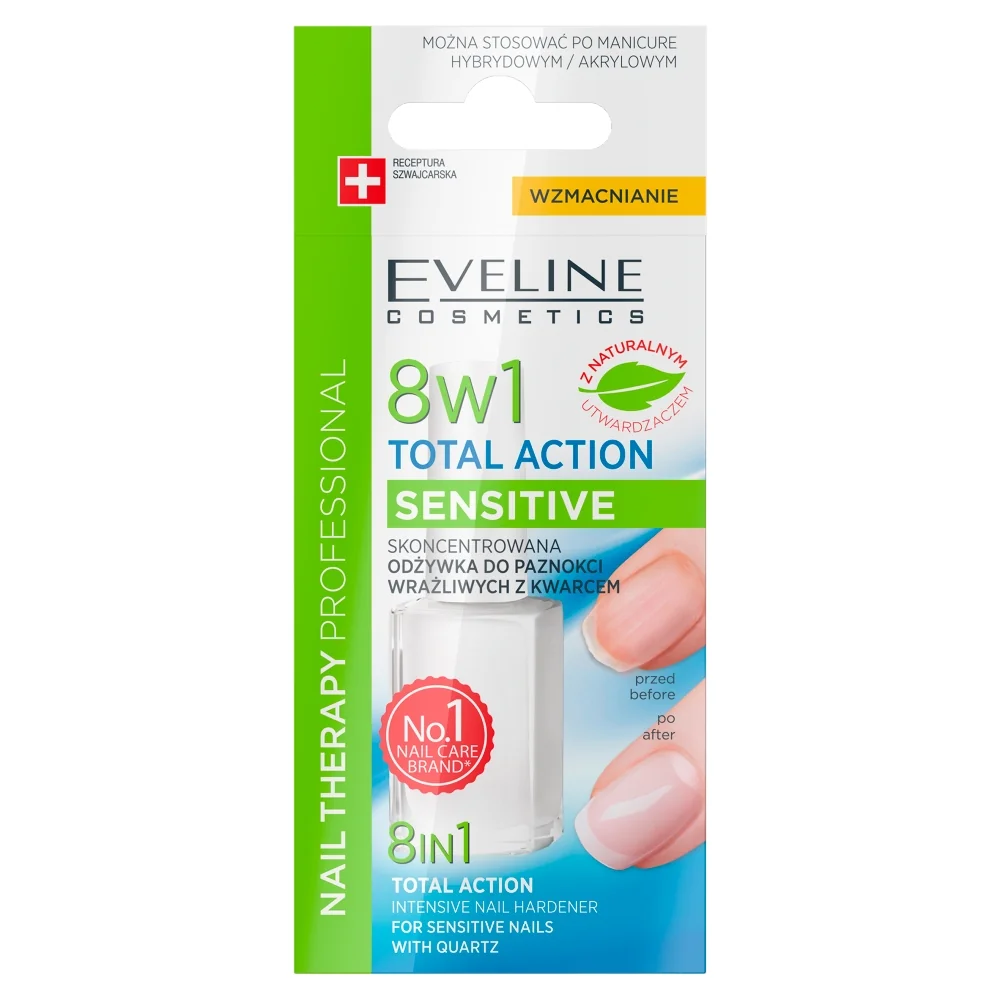 Eveline Cosmetics Nail Therapy Professional Total Action Sensitive odżywka do paznokci 8w1, 12 ml
