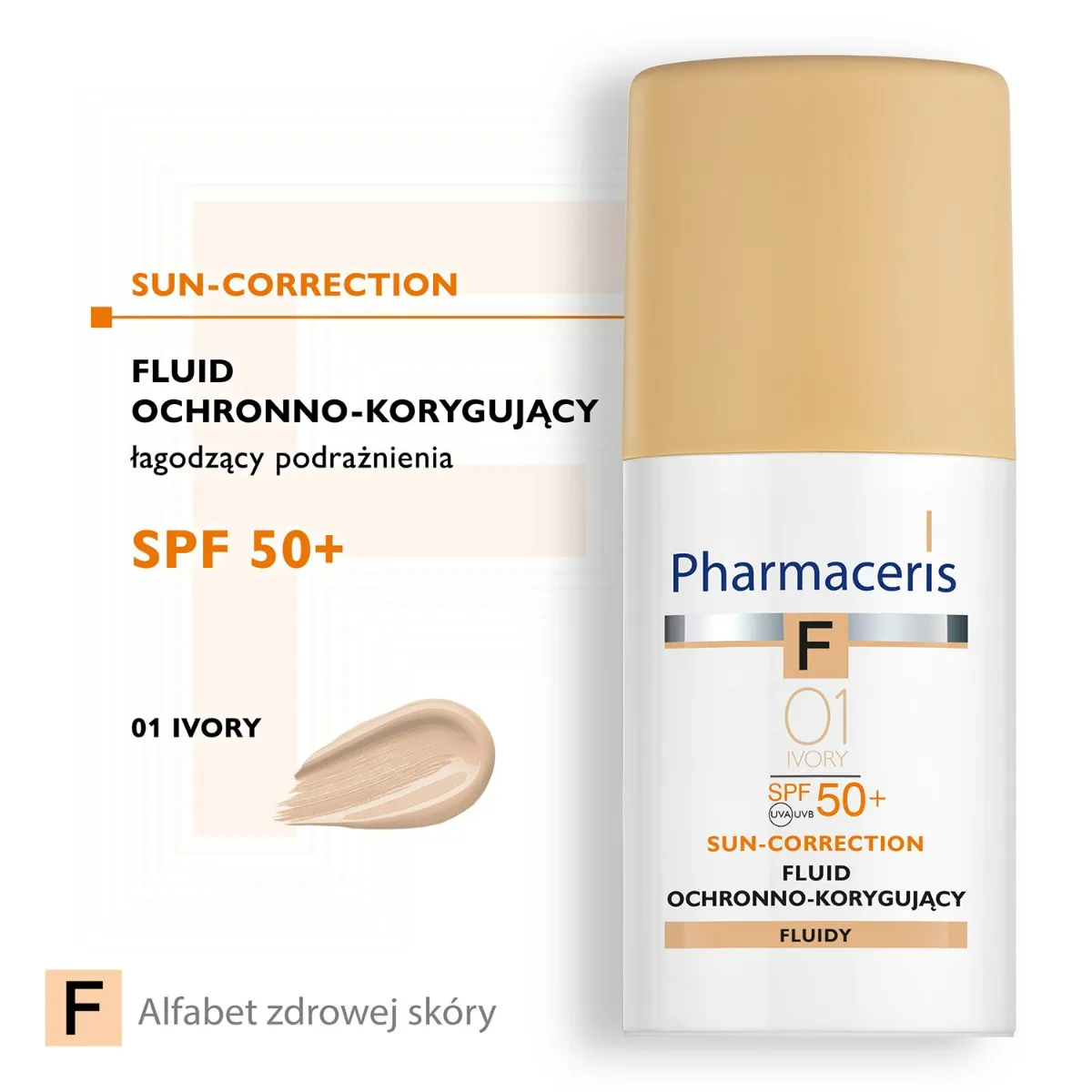 Pharmaceris F, Fluid ochronno-korygujący łagodzący podrażnienia 01 Ivory / SPF 50+ / 30 ml 