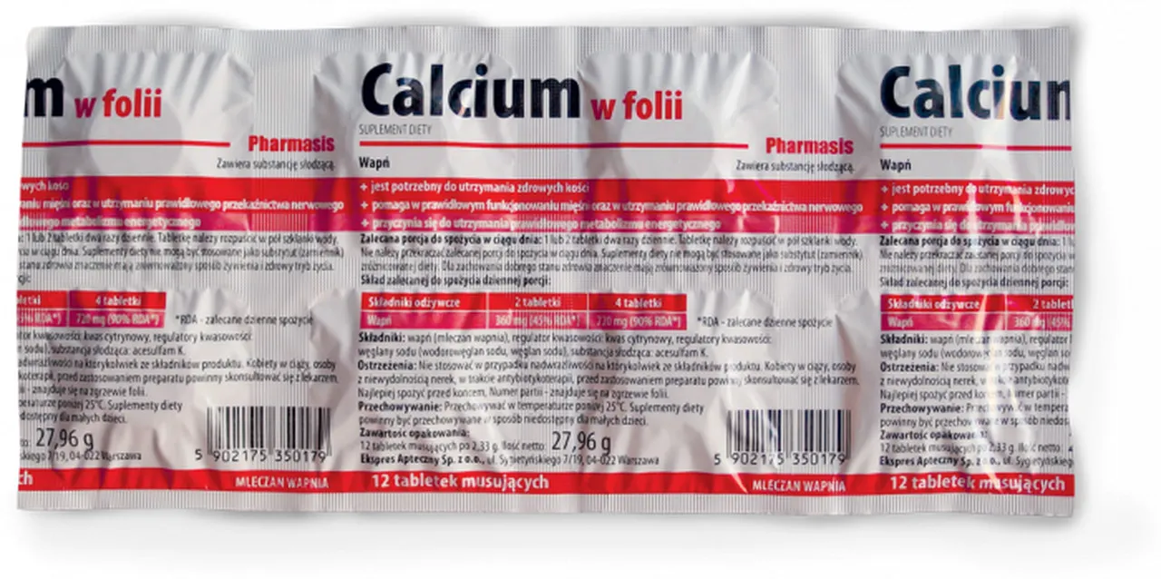 Pharmasis Calcium w folii , suplement diety, 12 tabletek musujących