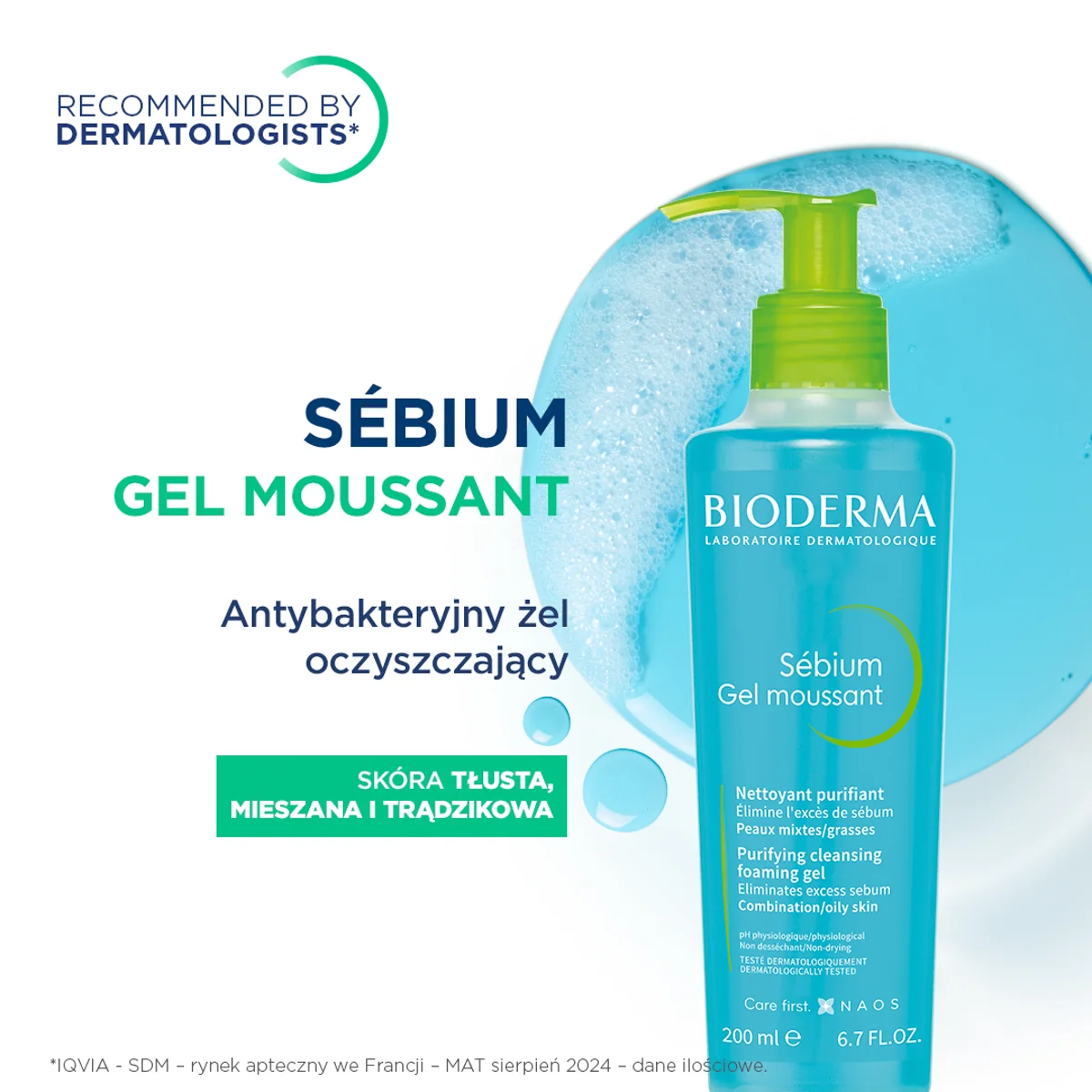 Bioderma Sebium antybakteryjny żel do mycia twarzy, 200 ml