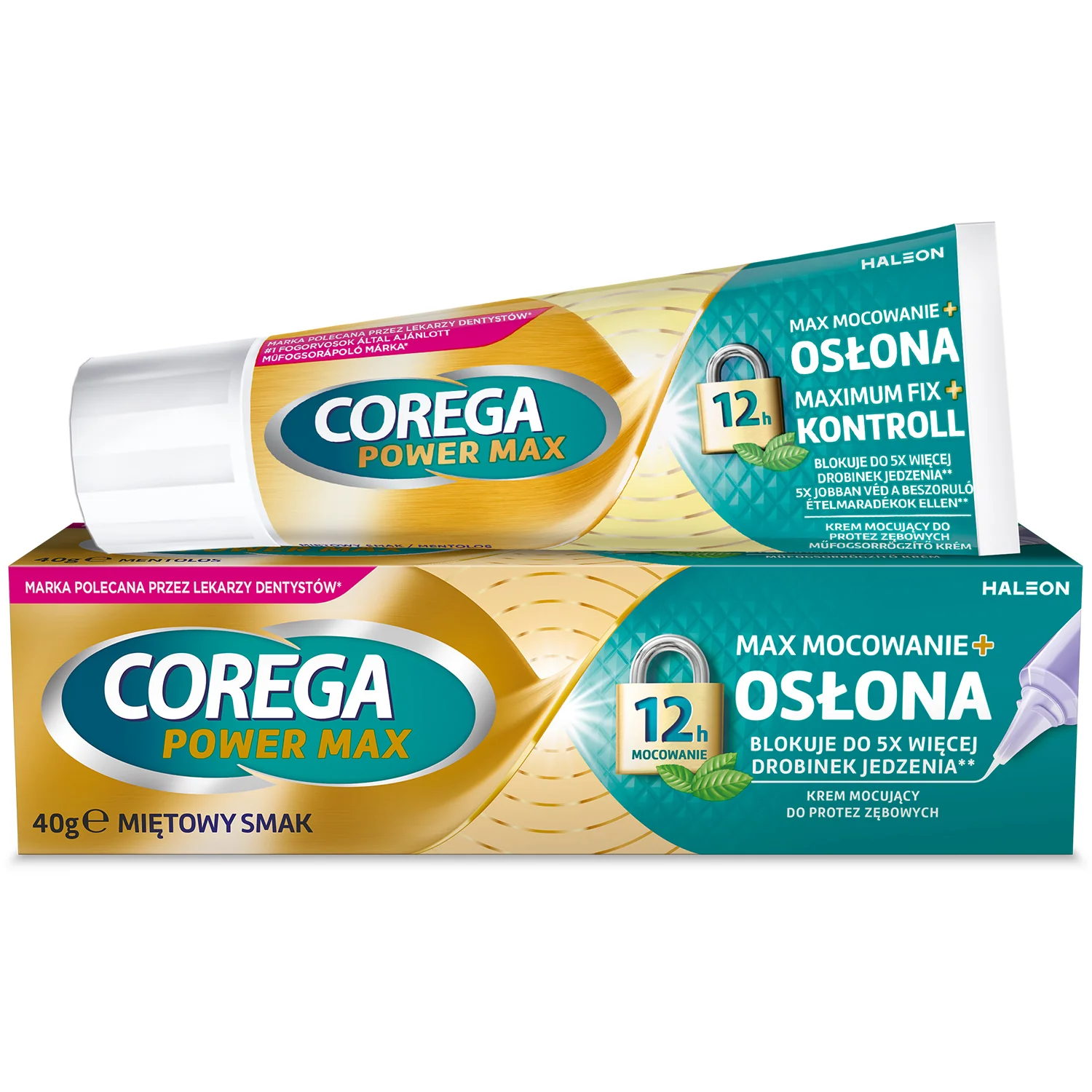 Corega Power Max Mocowanie + Osłona krem mocujący do protez zębowych, smak miętowy, 40 g