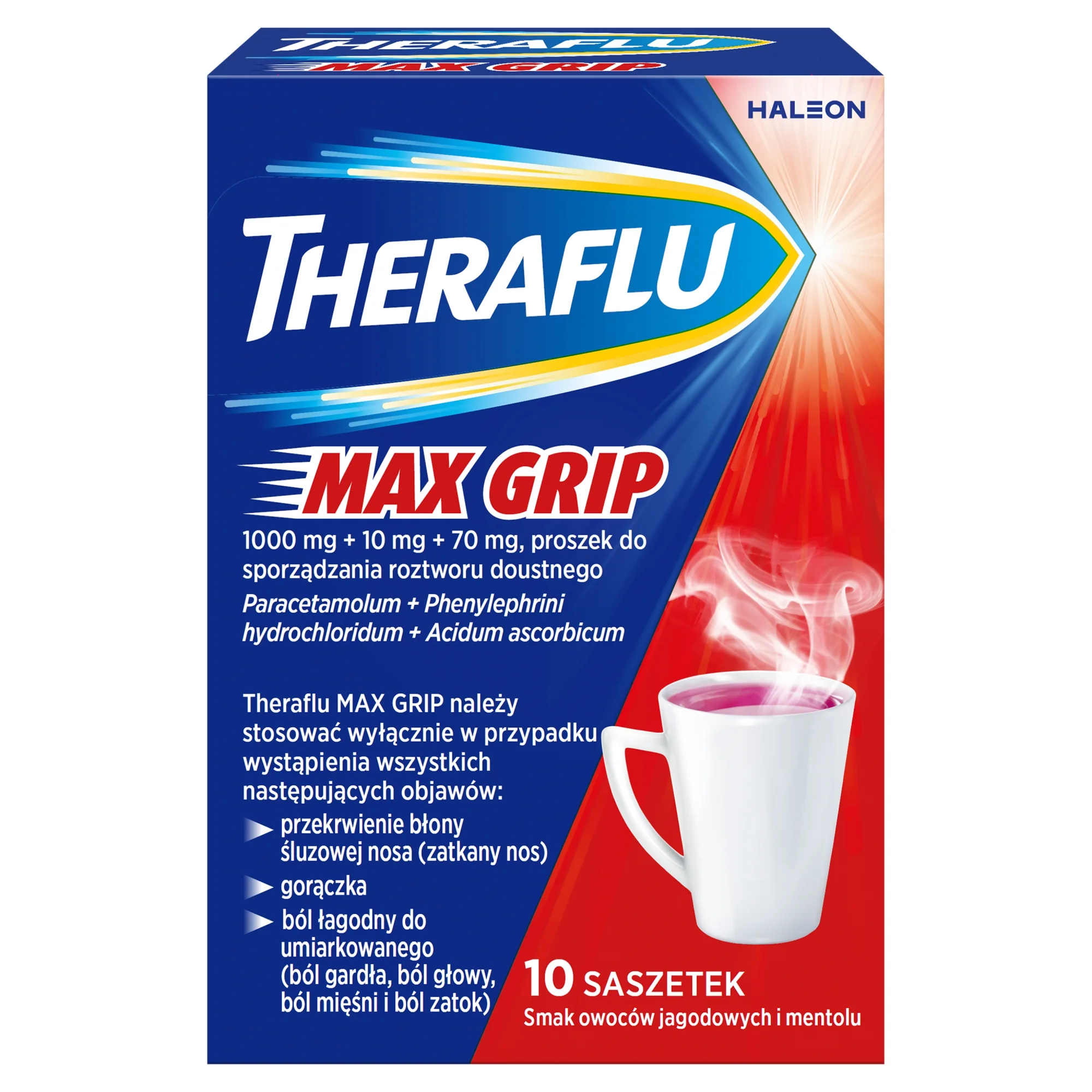 Theraflu Max Grip 1000 mg + 70 mg + 10 mg 10 saszetek