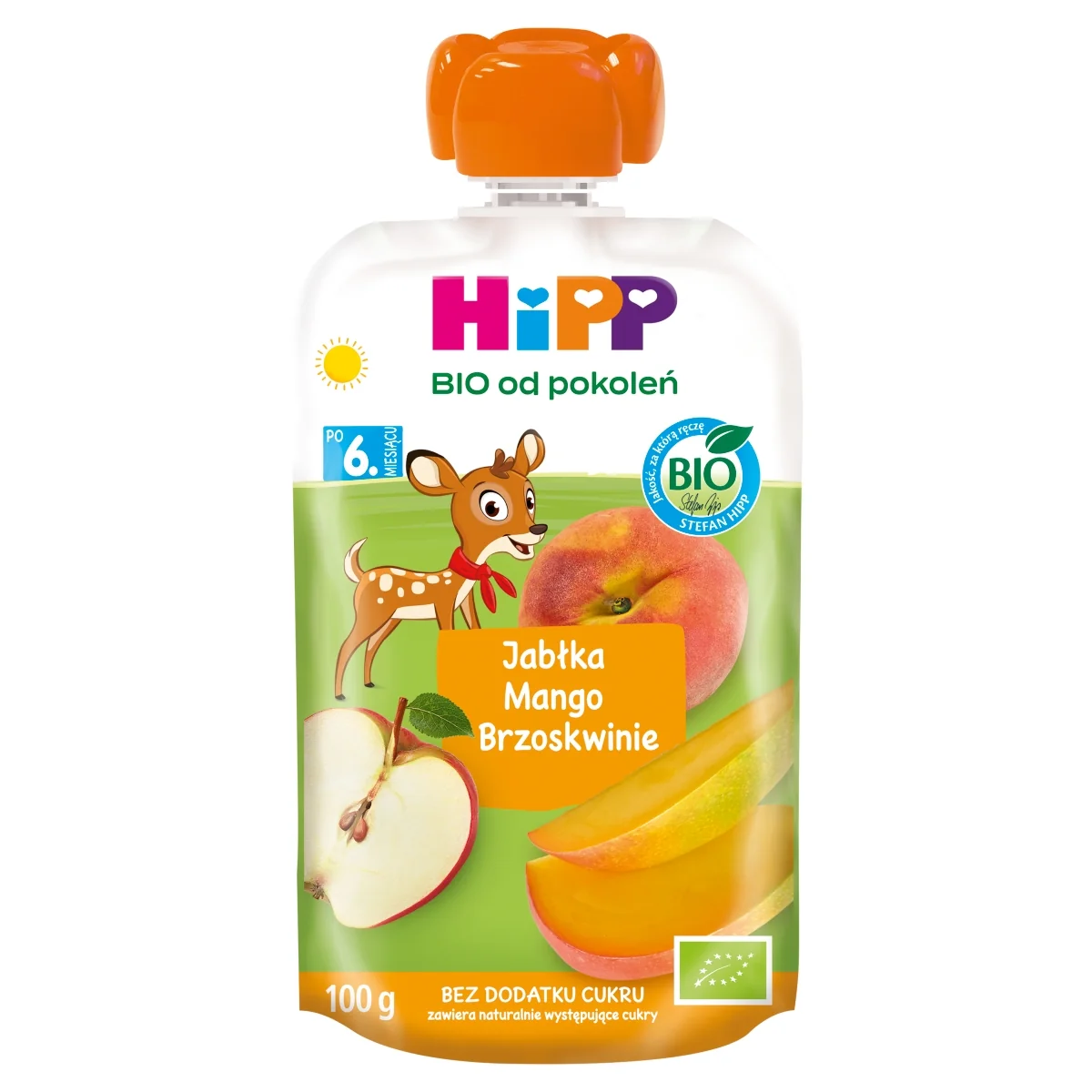 HiPP BIO od pokoleń mus owocowy jabłka mango brzoskwinie po 6. miesiącu, 100 g