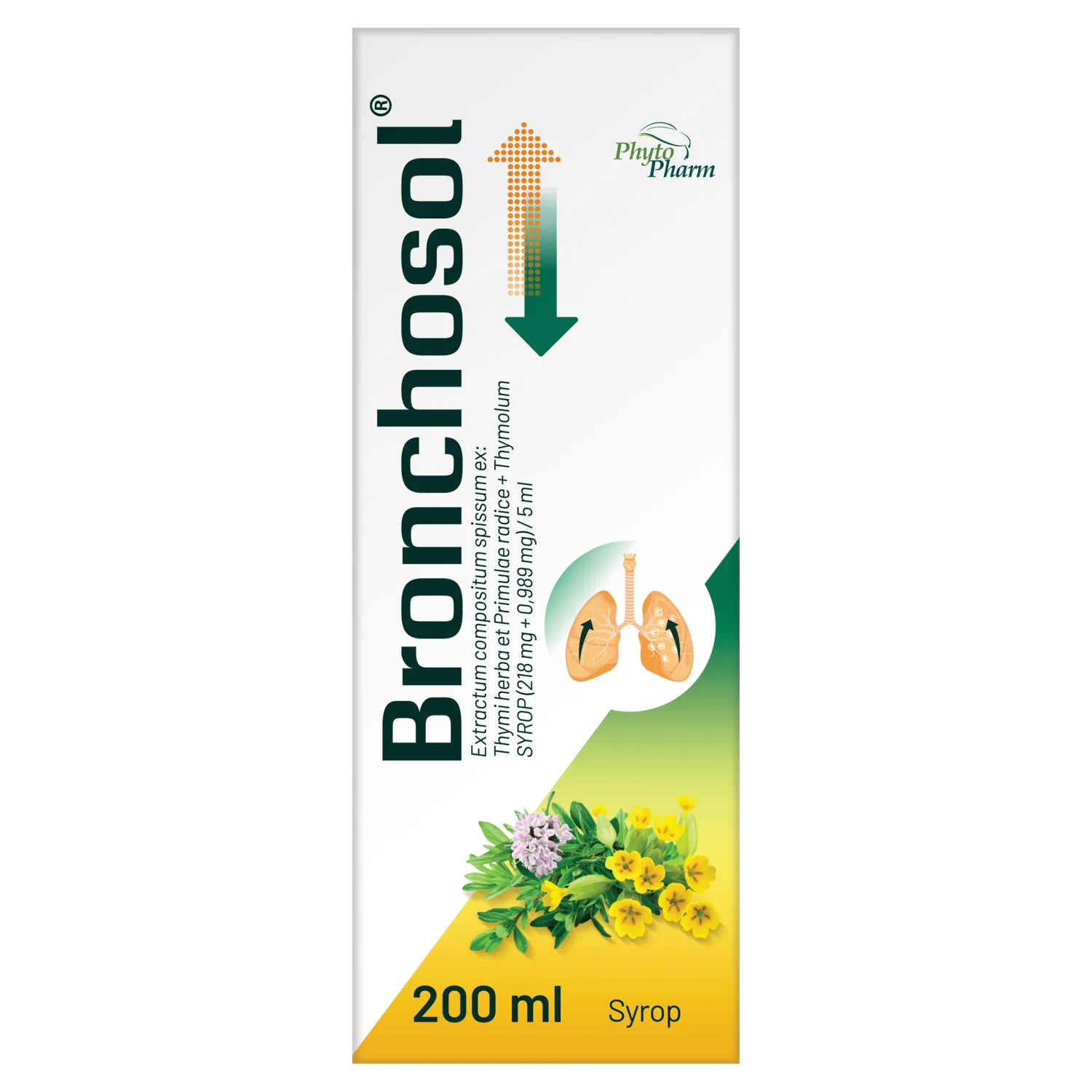 Bronchosol (218,0 mg + 0,989 mg)/5 ml, syrop