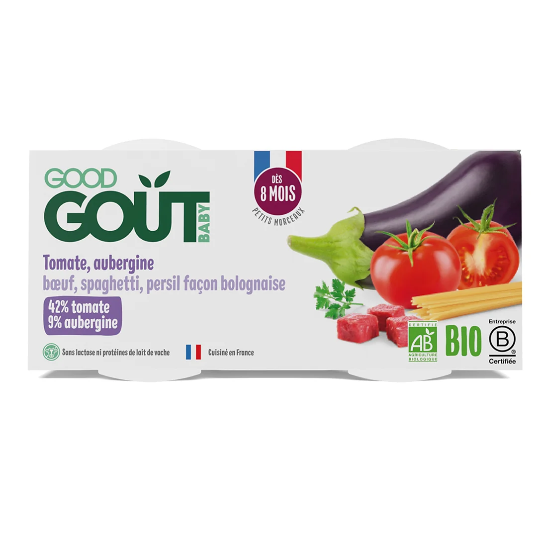 Good Gout BIO spaghetti z bakłażanem i wołowiną, 2 x 190 g
