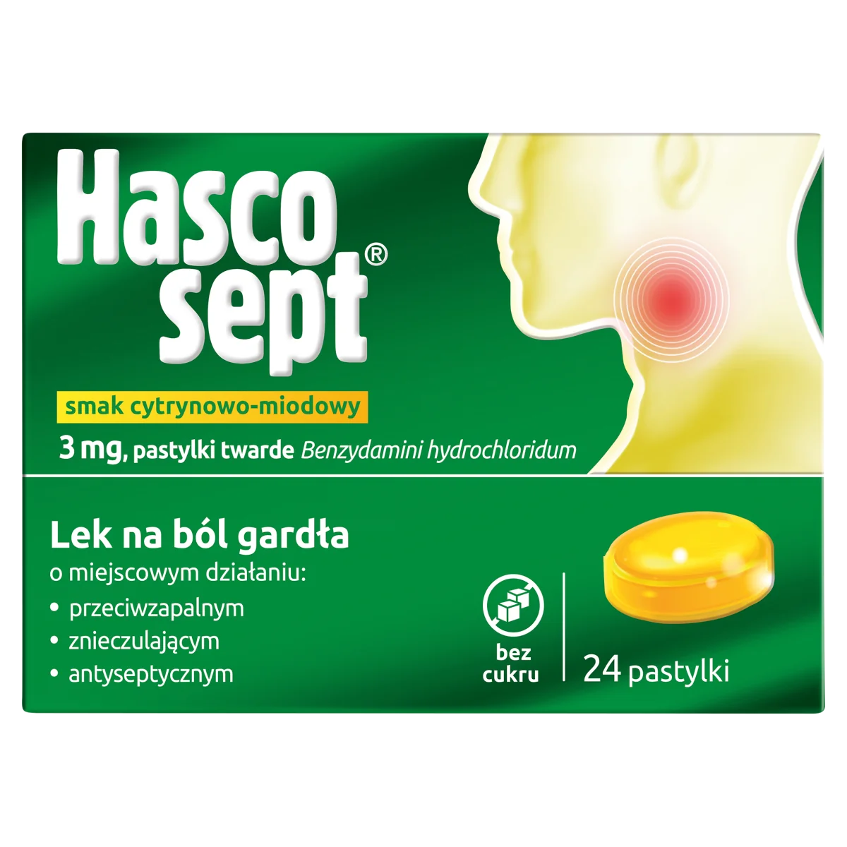 Hascosept 3 mg 24 pastylko do ssania, smak cytrynowo-miodowy